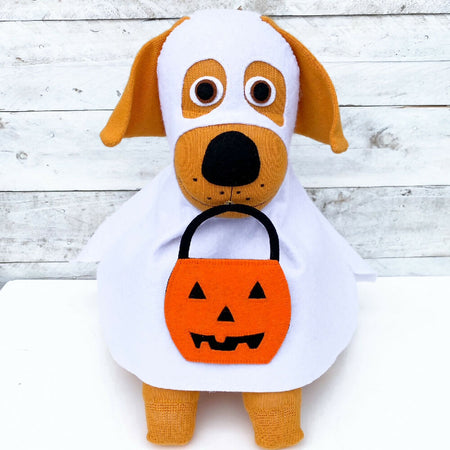 Ghost Dog - Sock Dog - Halloween - READY TO SHIP soft toy