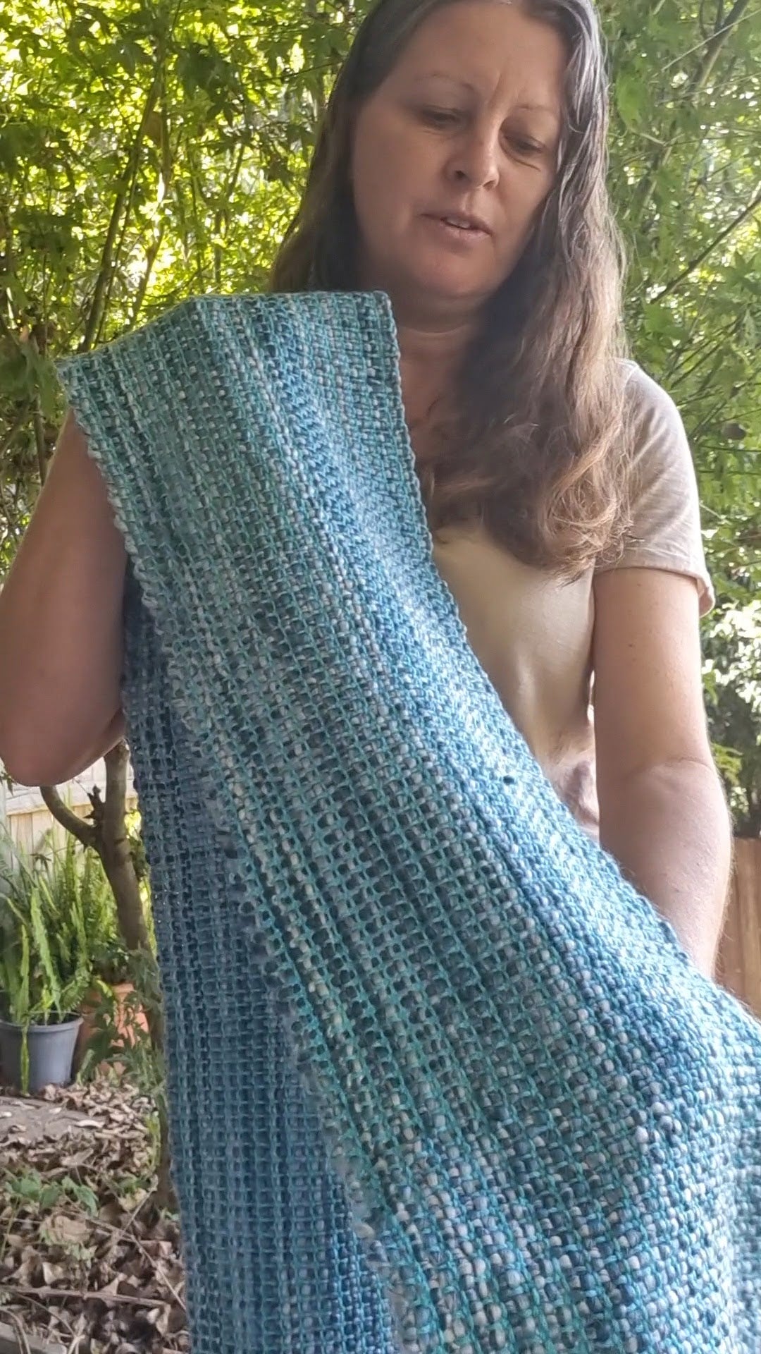 Handwoven blue scarf - square texture design