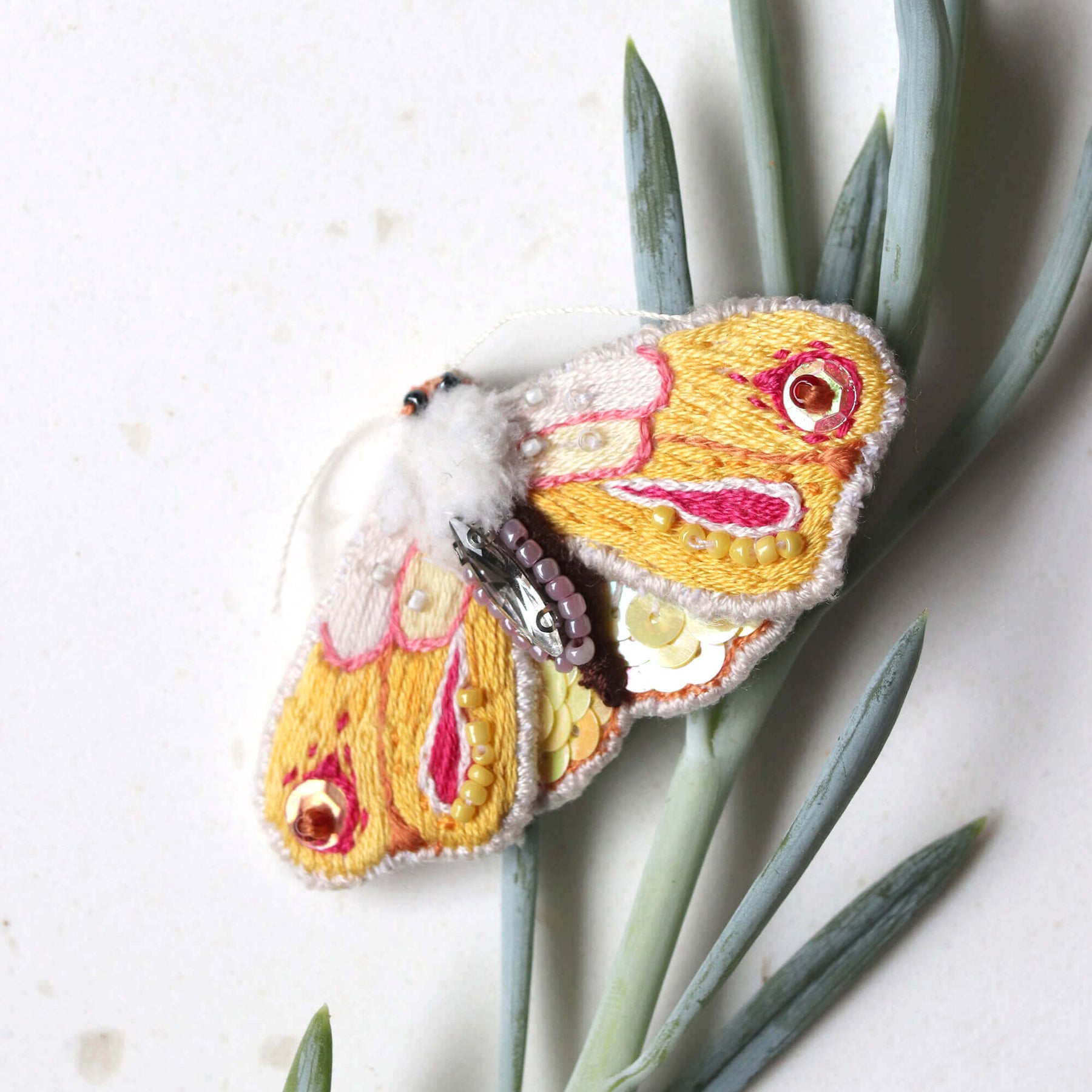 Harvest Moon Embroidered Moth Brooch