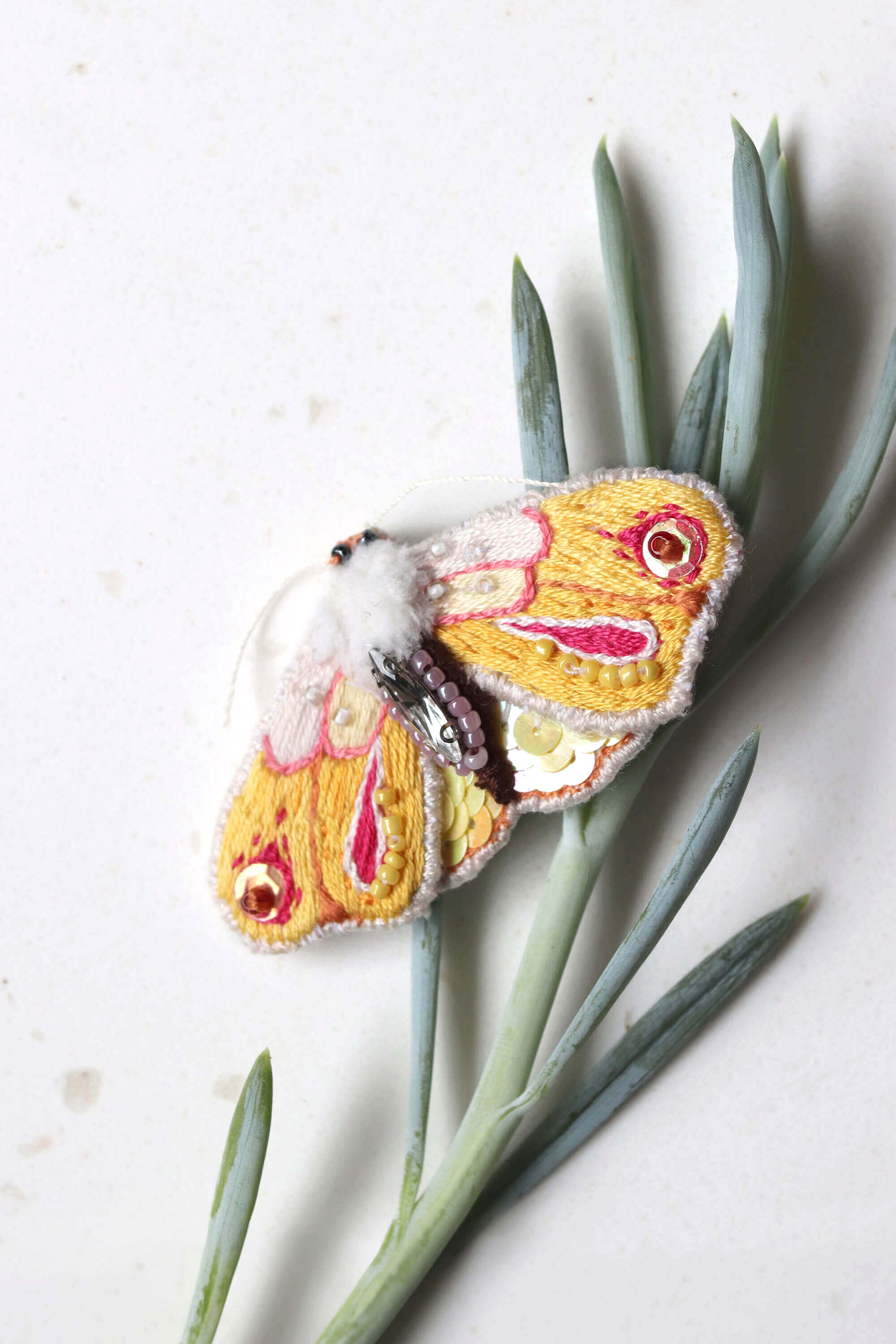Harvest Moon Embroidered Moth Brooch