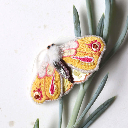 Harvest Moon Embroidered Moth Brooch