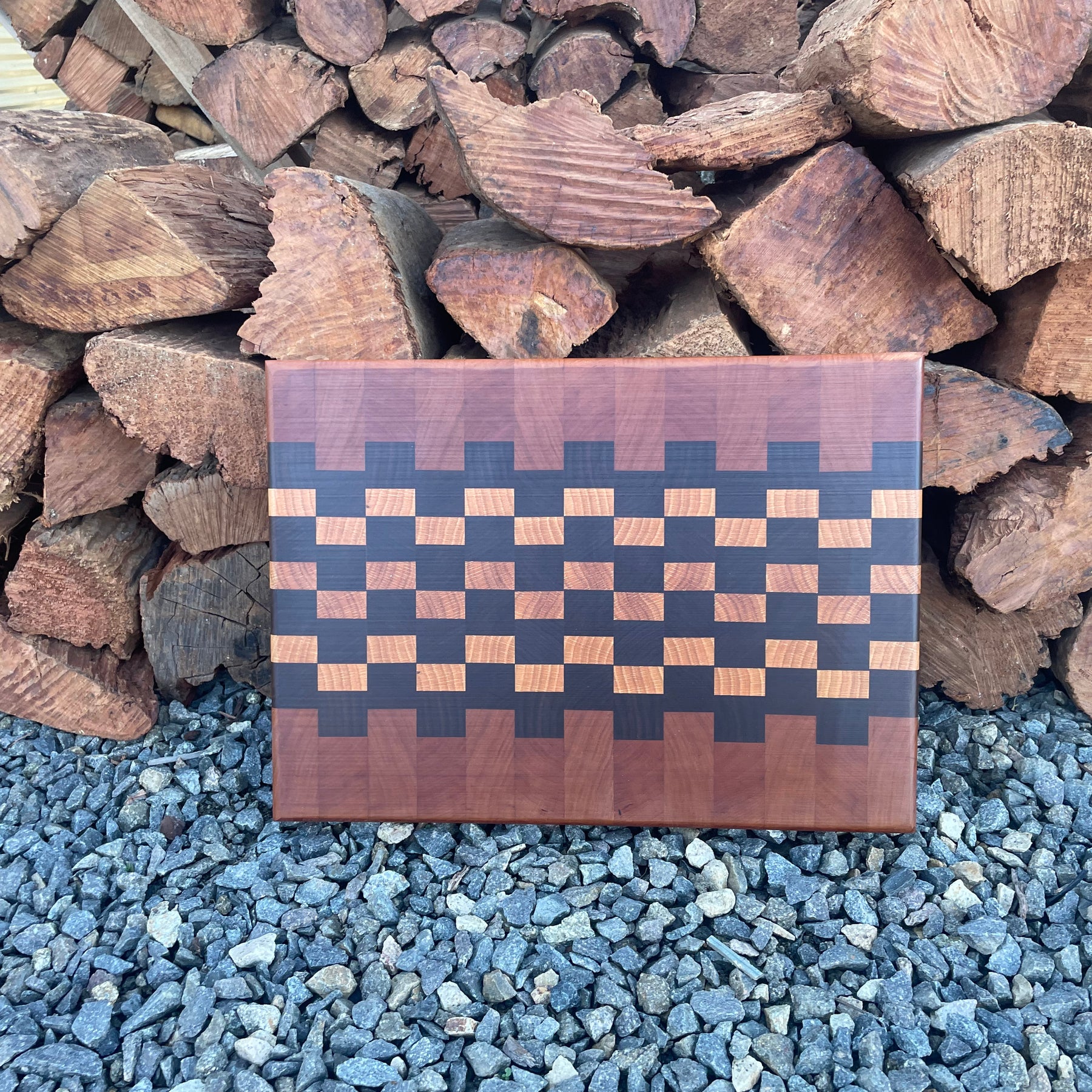 Handmade End Grain Chopping Board, Featuring Cherry and Black Walnut