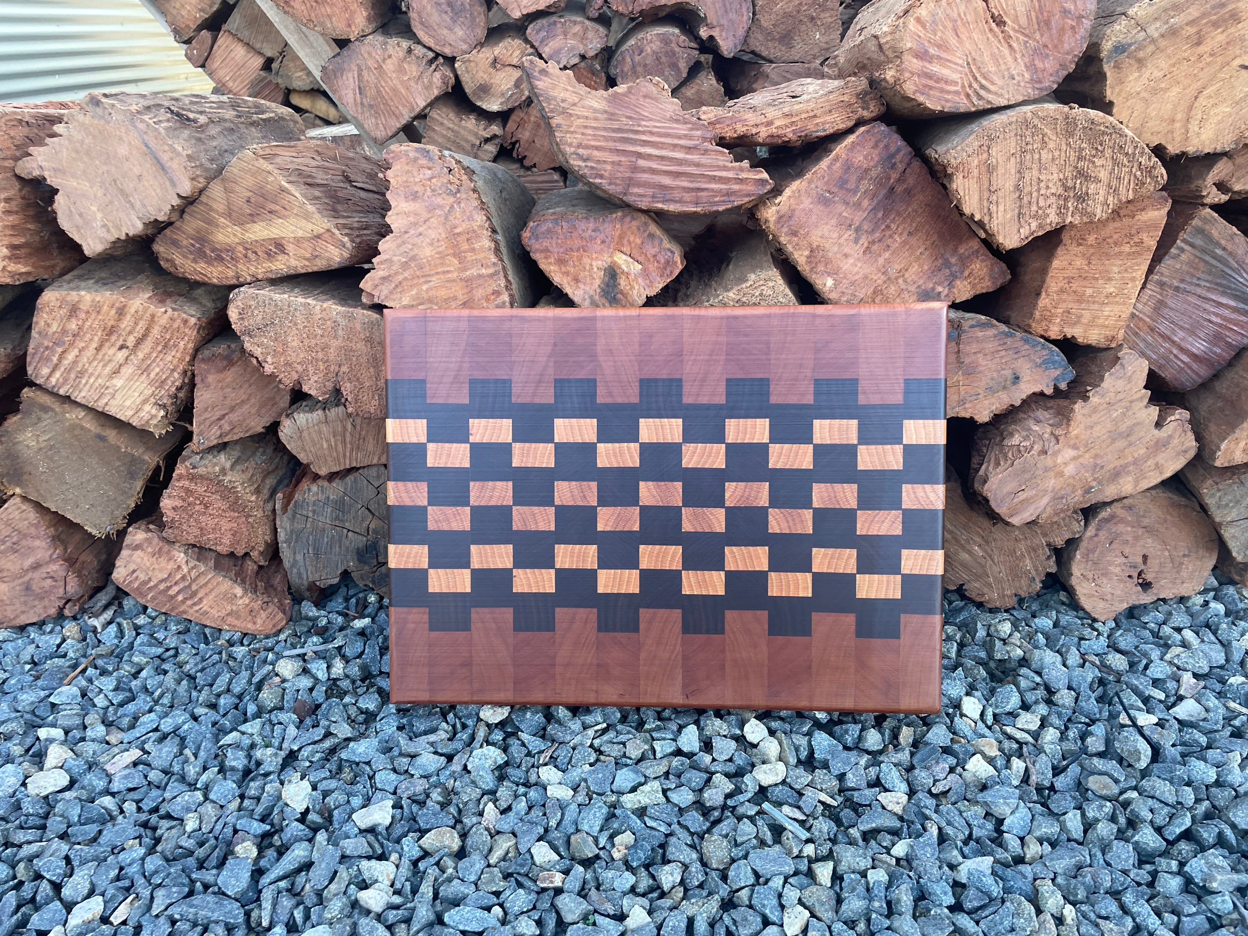 Handmade End Grain Chopping Board, Featuring Cherry and Black Walnut