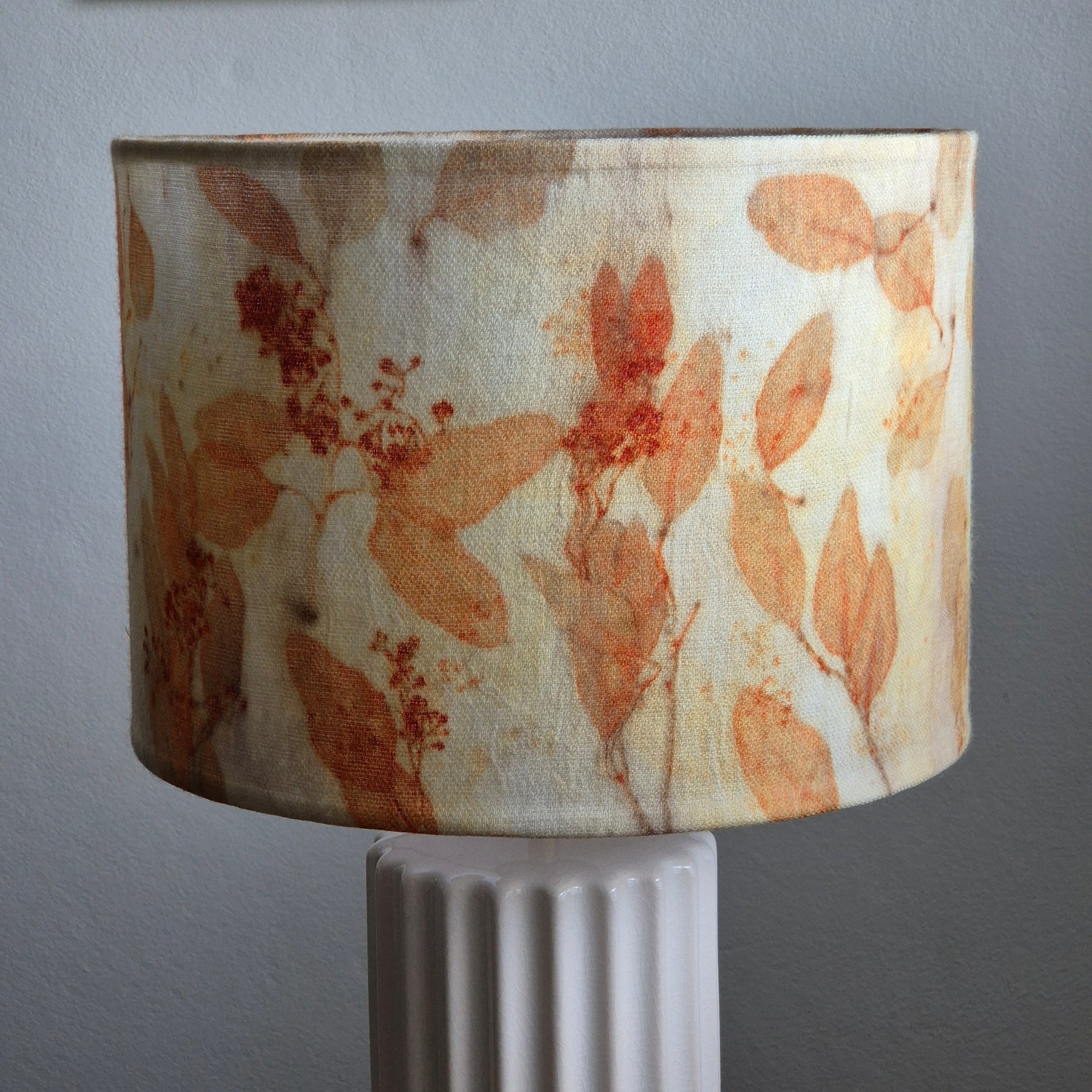 Lampshade large vibrant ecoprinted eucalyptus and gumnuts