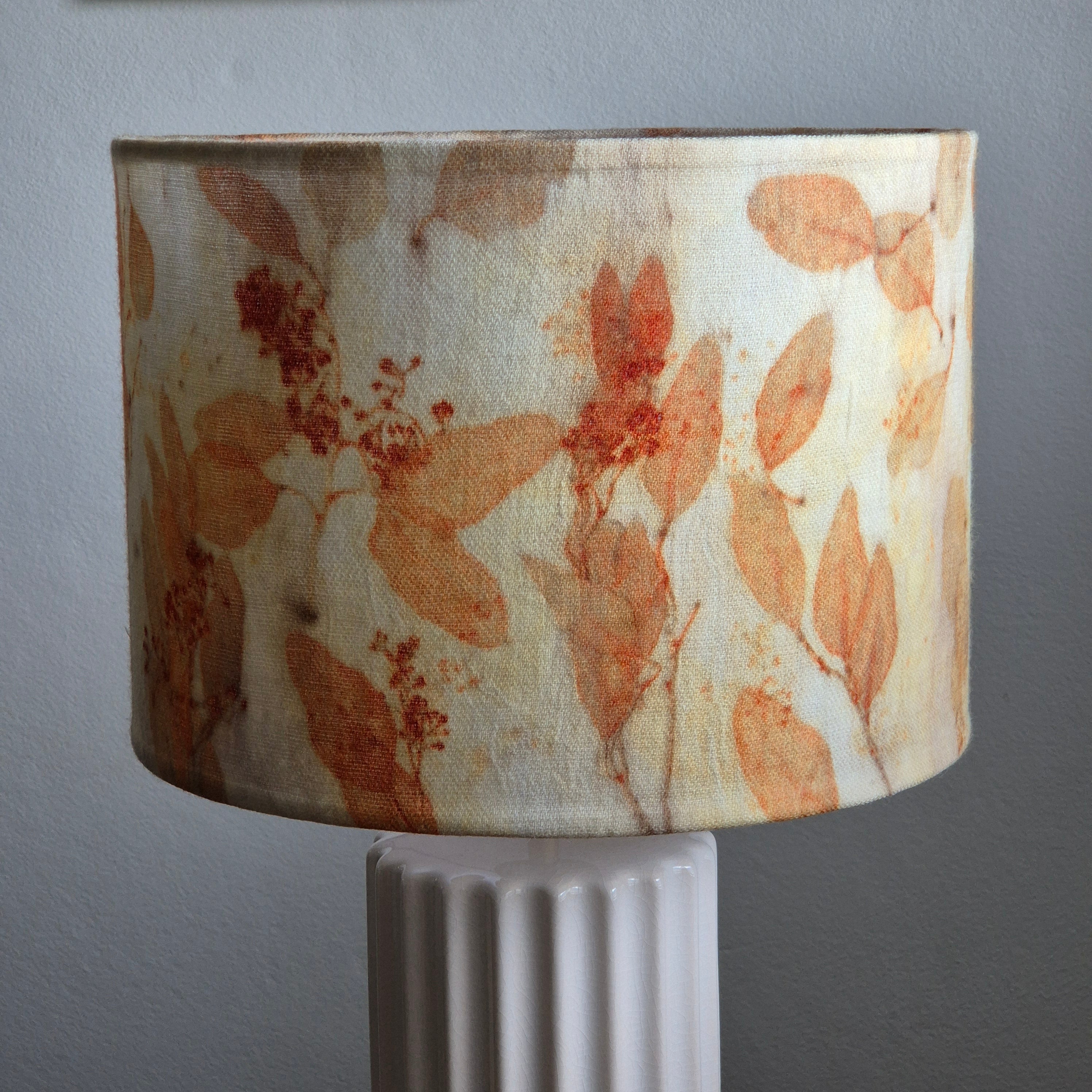 Lampshade large vibrant ecoprinted eucalyptus and gumnuts