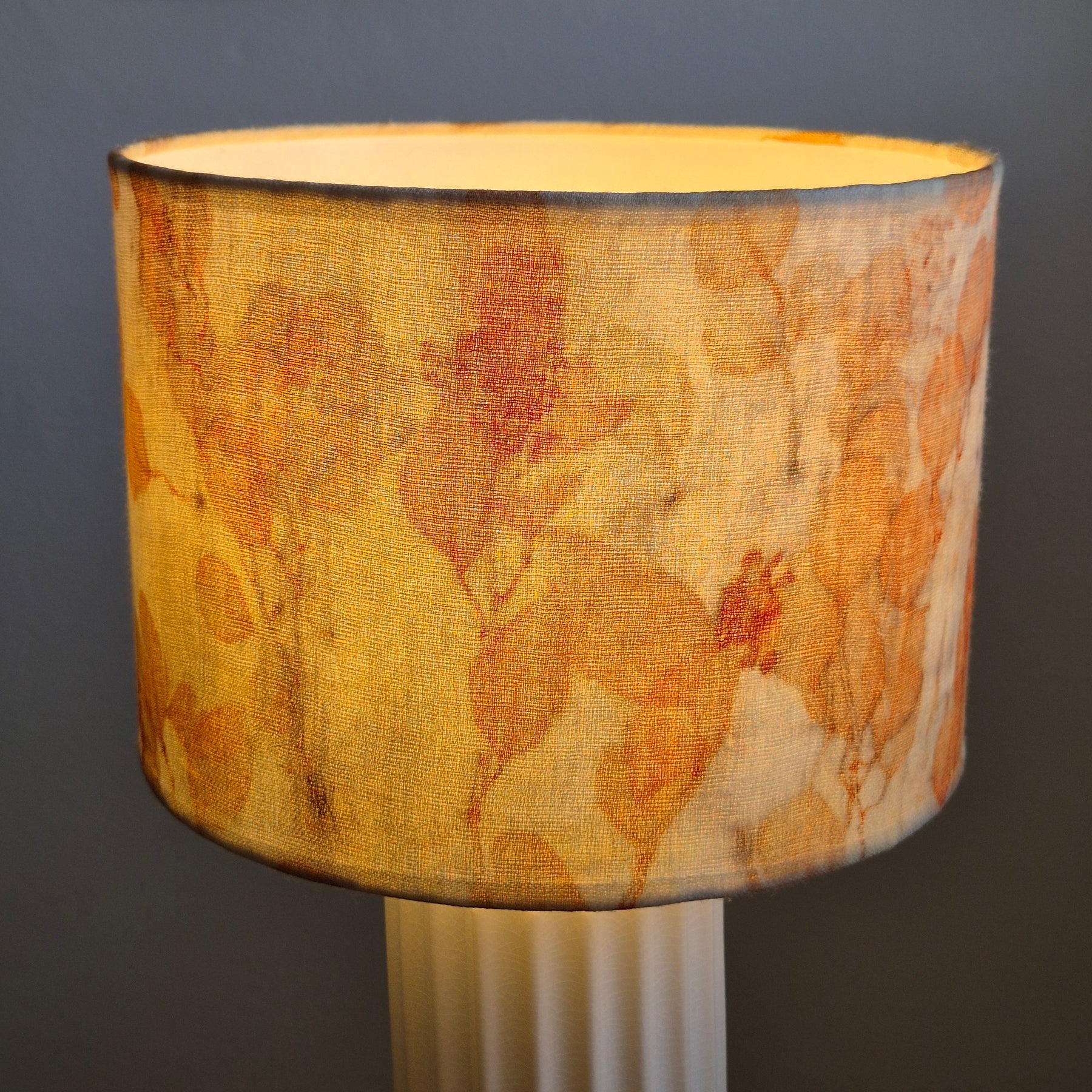 Lampshade large vibrant ecoprinted eucalyptus and gumnuts