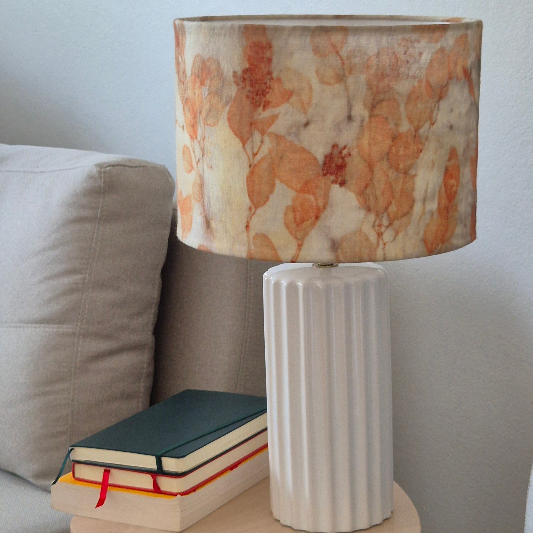Lampshade large vibrant ecoprinted eucalyptus and gumnuts