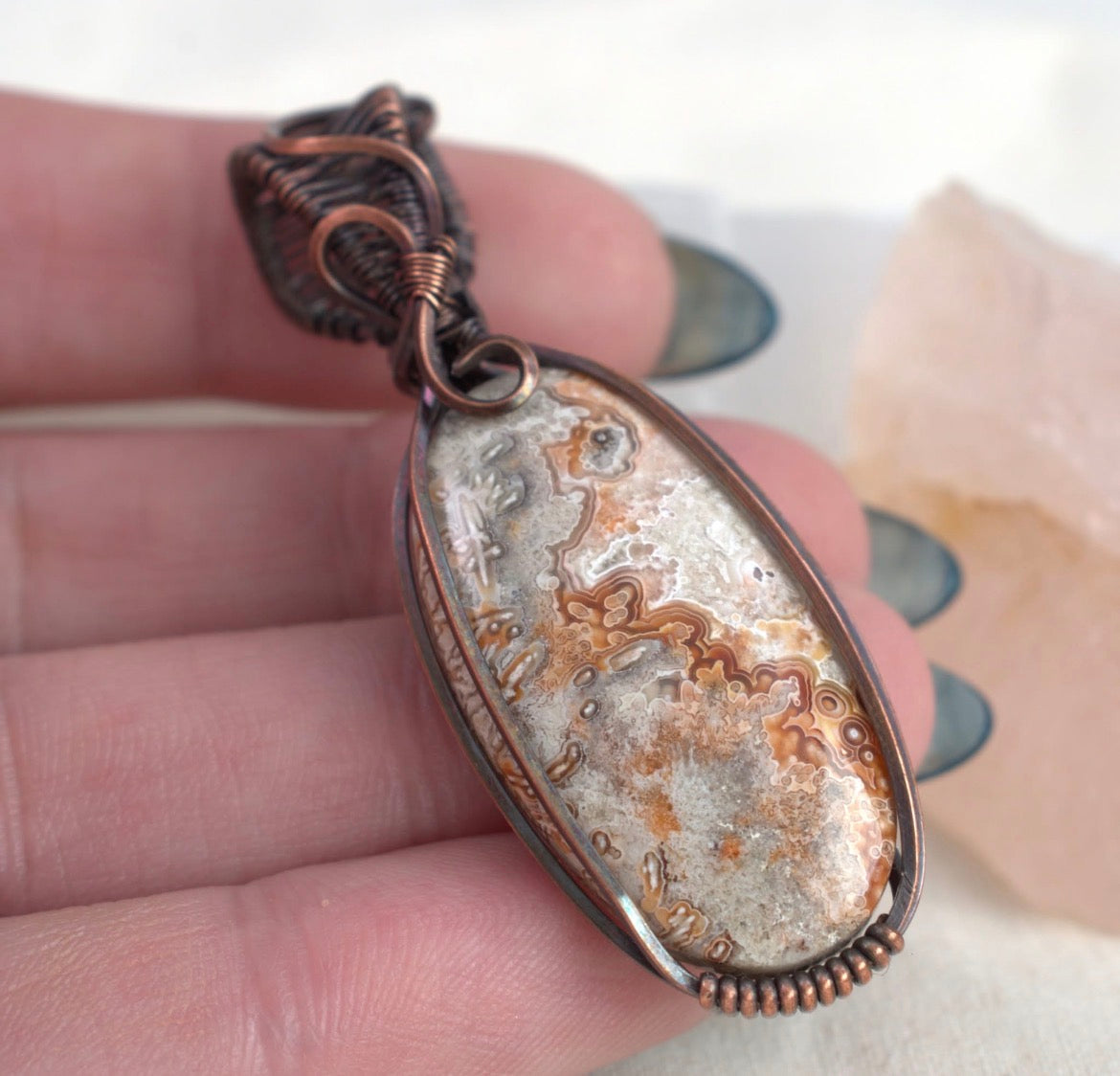 Desert Lace - Crazy Lace Copper Wrapped Pendant