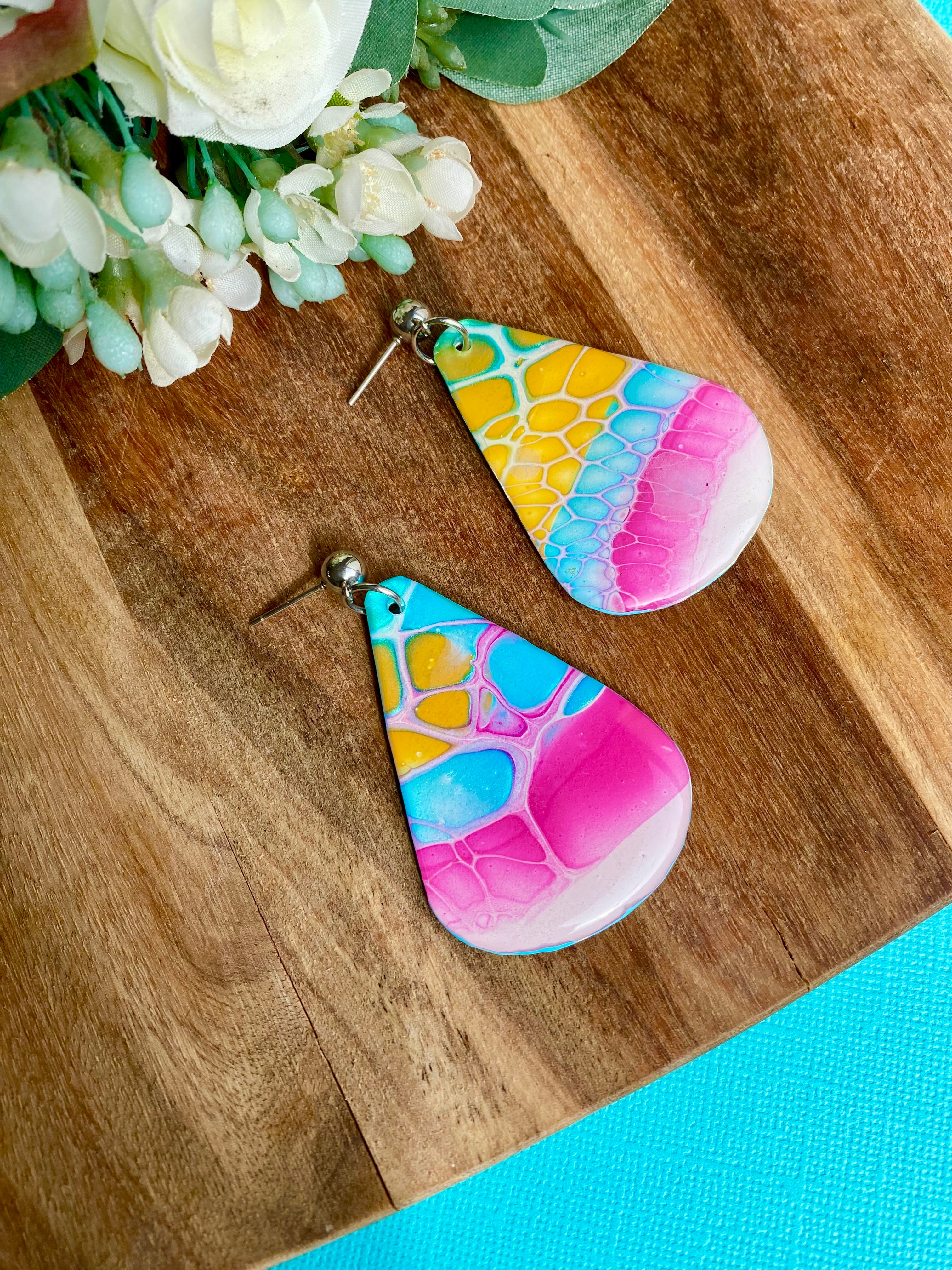 Hand Painted mismatched Dangle Earrings