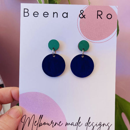 Blue & green handpainted earrings