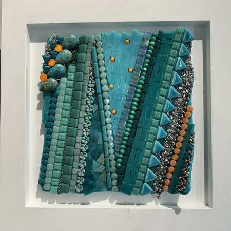 '3D TEAL WAVE' Stained Glass Framed Mosaic