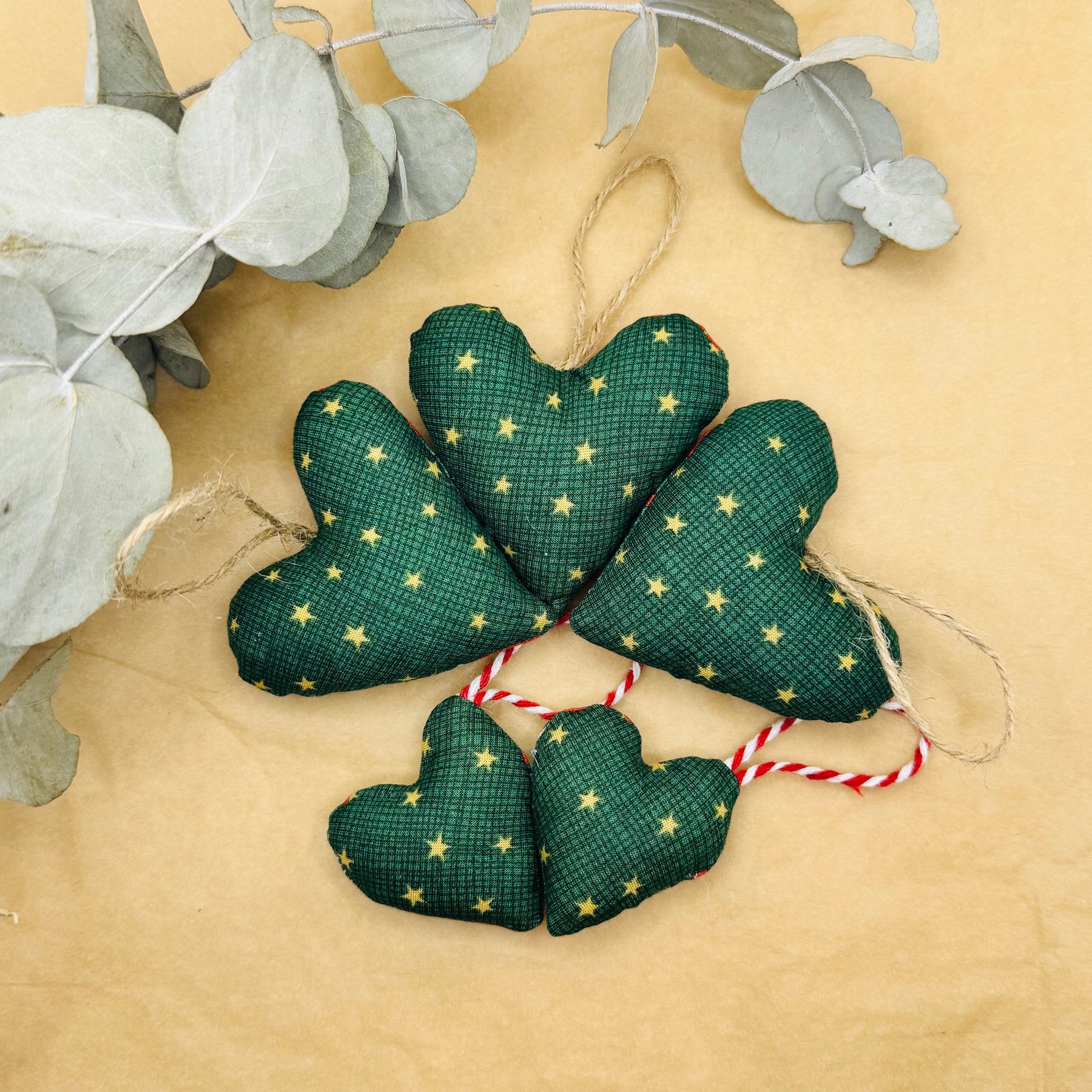 Handmade Red & Green Dove Christmas Hearts