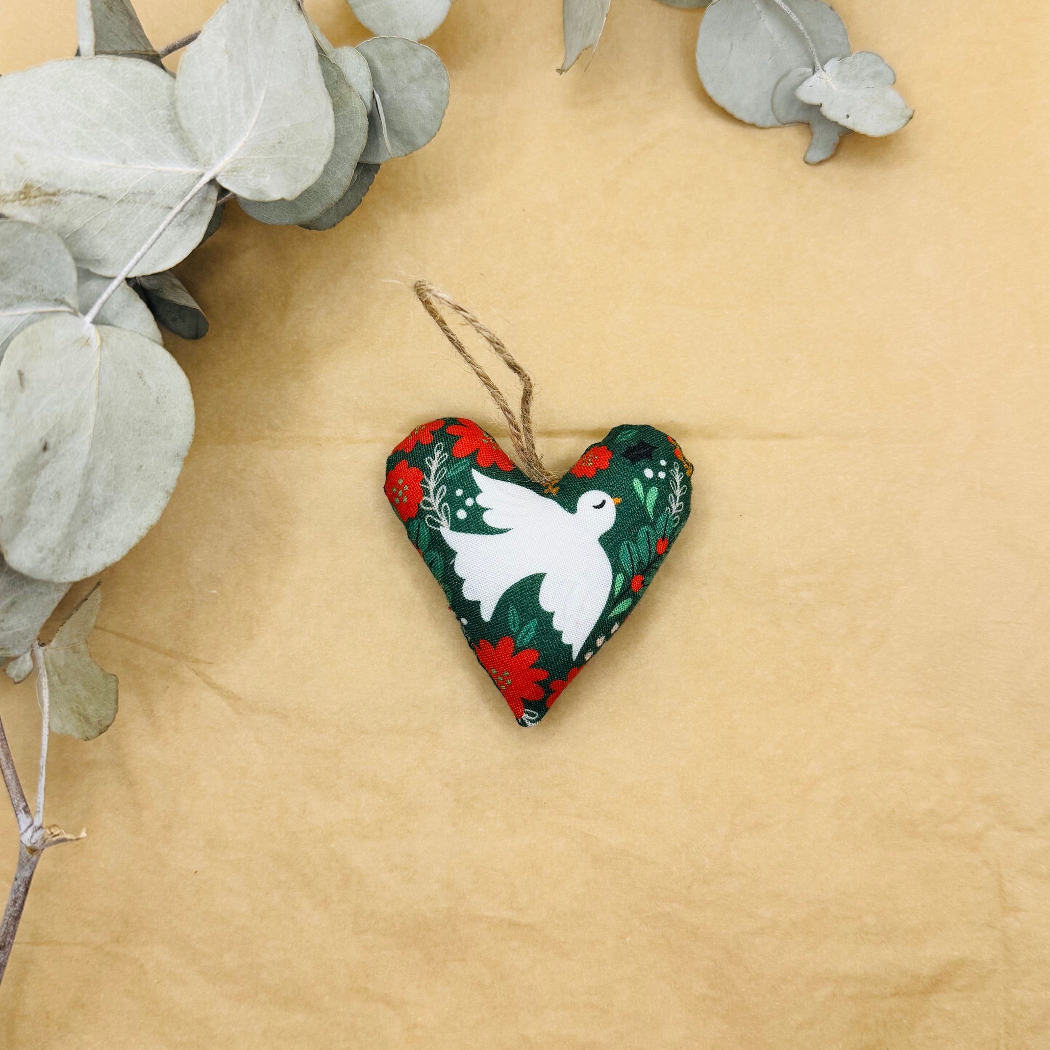 Handmade Red & Green Dove Christmas Hearts