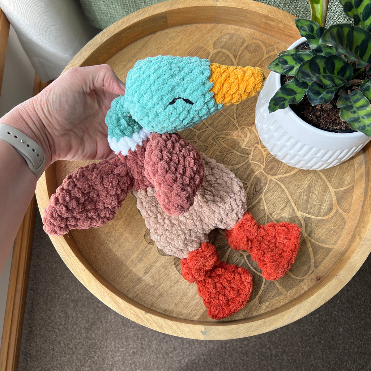 Handmade modern mallard crochet goose lovey snuggler baby safe.
