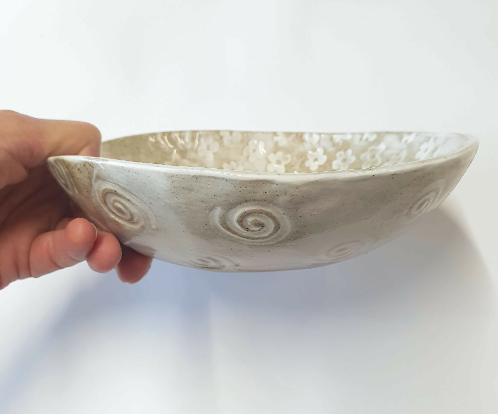 White glazed fruit bowl - hand made ceramic dish - rustic style - Yallingup Art Studio - Julie Ann Smith