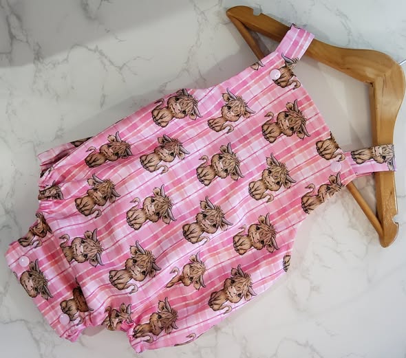 Pink Plaid Cow Romper Size 0