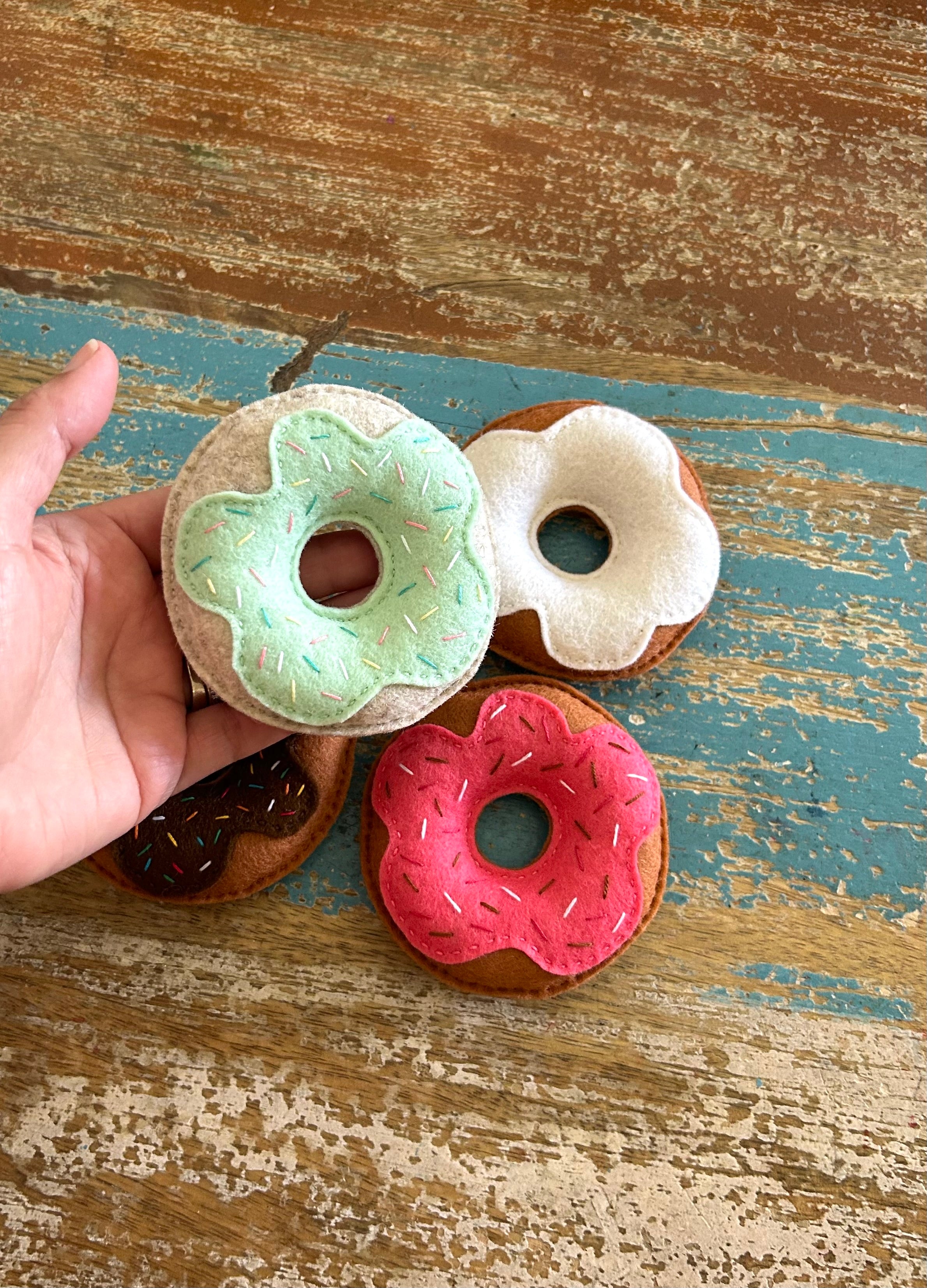 Set of 4 donuts, watermelon, ready to post, play food, play kitchen, felt food