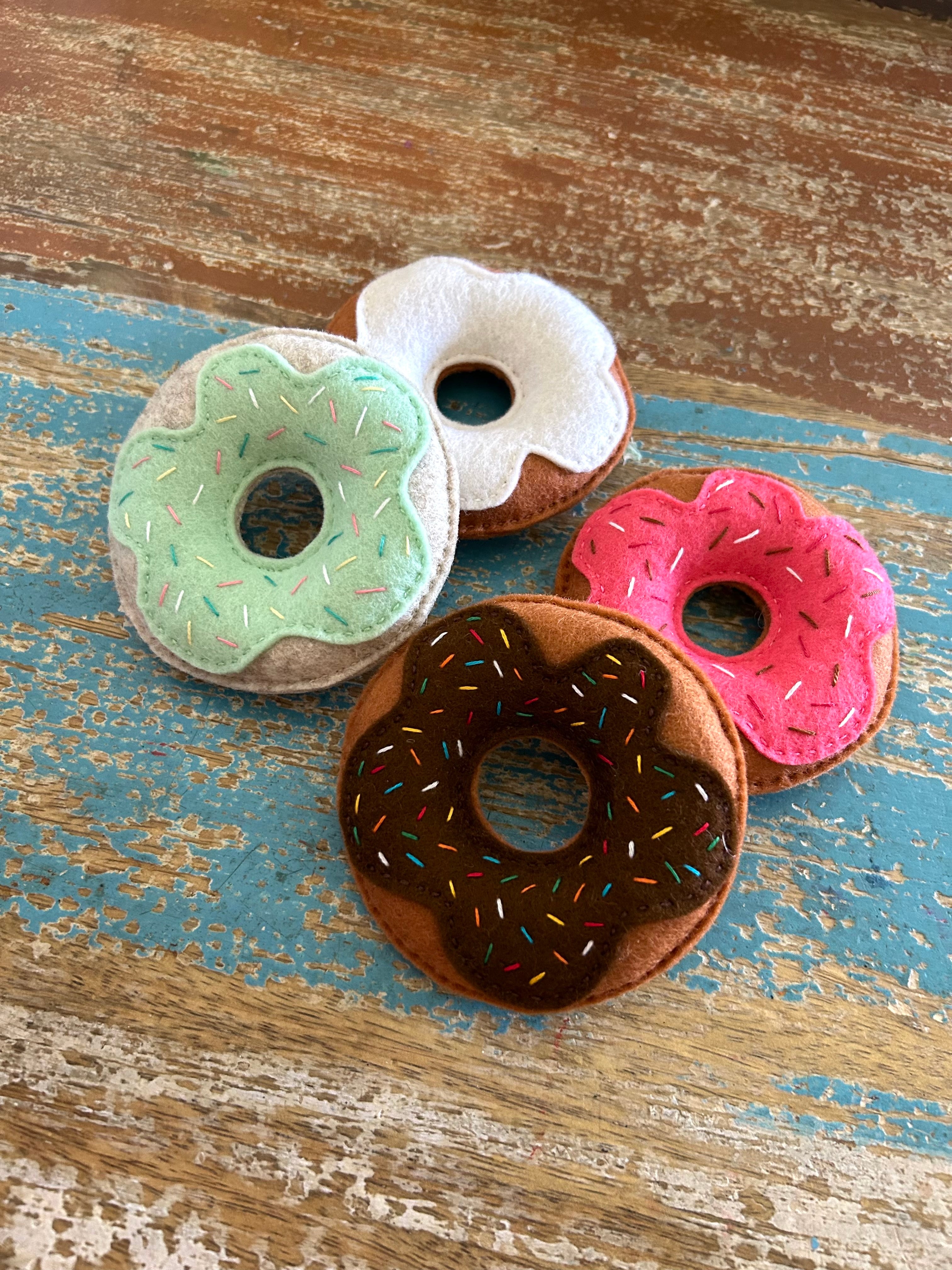 Set of 4 donuts, watermelon, ready to post, play food, play kitchen, felt food