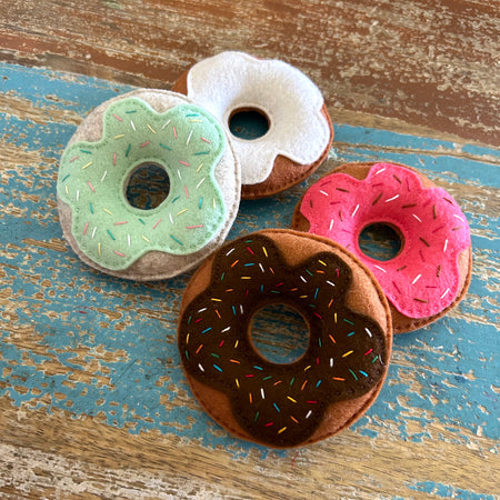 Set of 4 donuts, watermelon, ready to post, play food, play kitchen, felt food