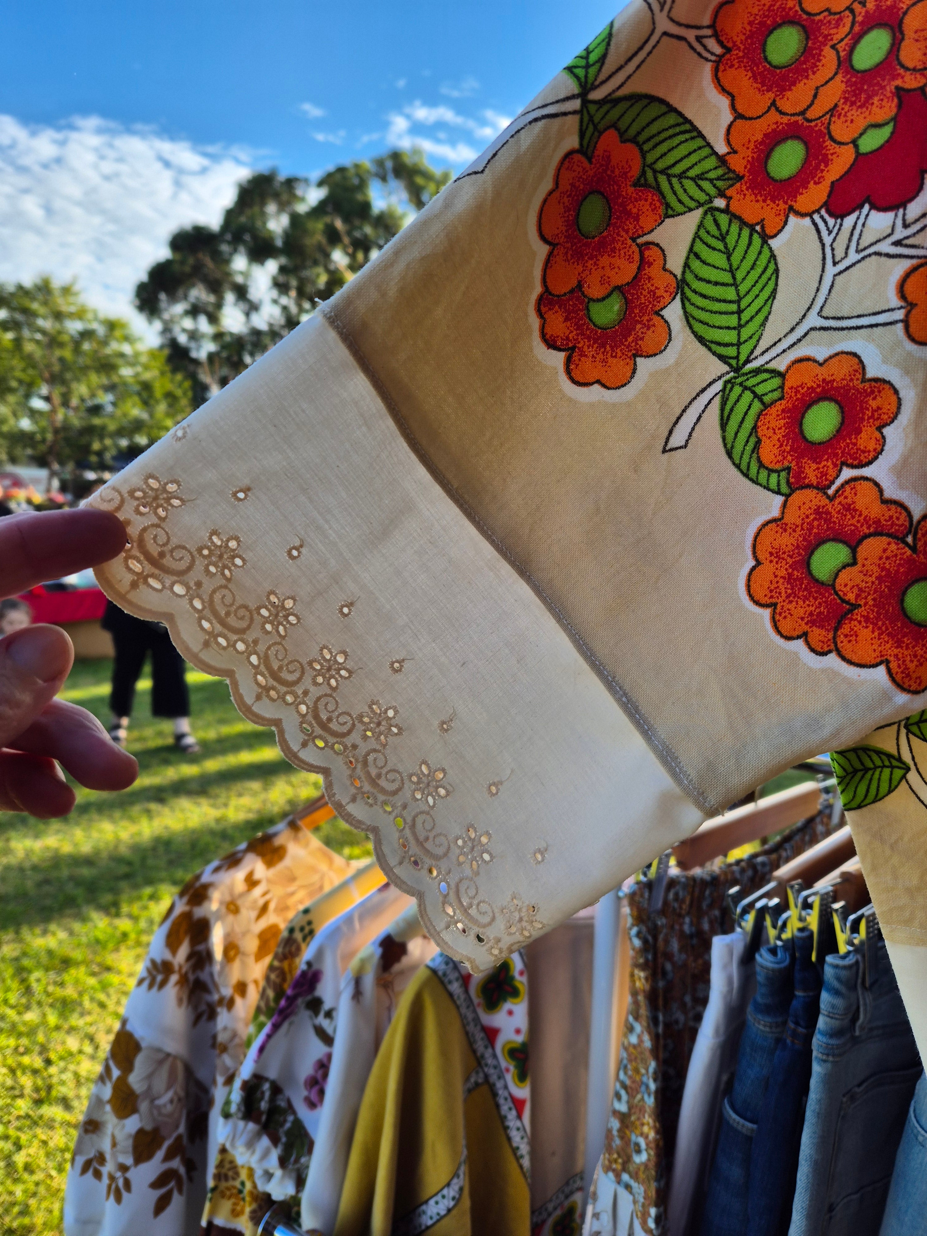 Upcycled Vintage Tablecloth top. Cropped style with lace