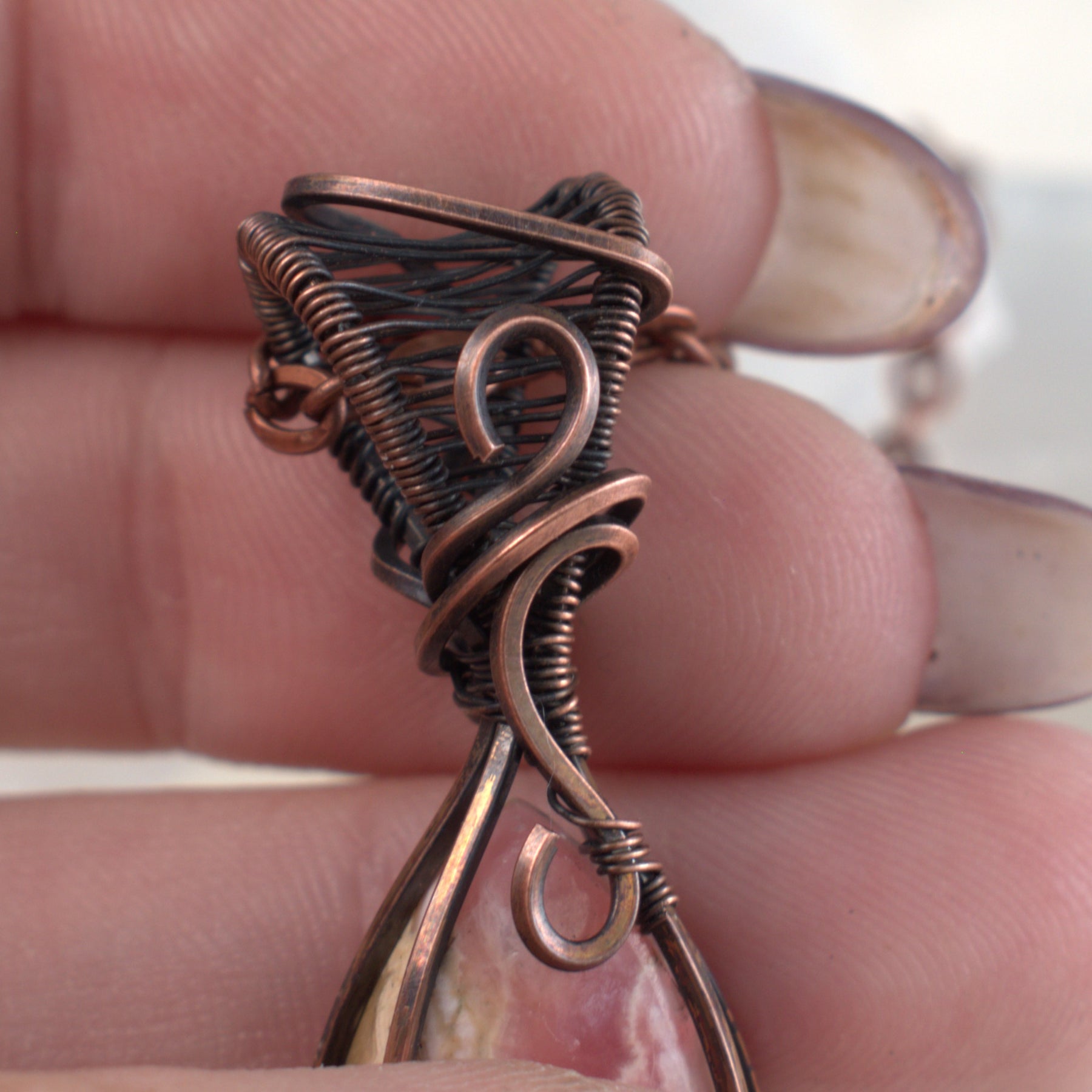 Rose Canyon – Rhodochrosite Oxidised Copper Pendant