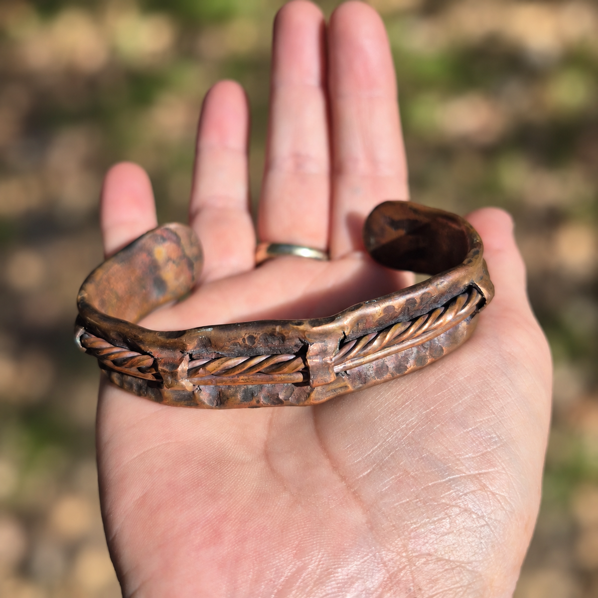 Handmade Leather-Look Copper Rope Cuff Bracelet B020