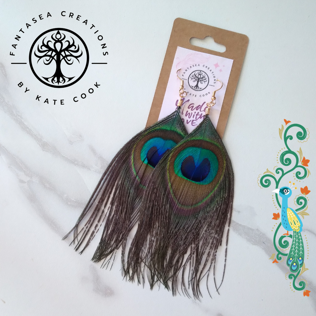 Handcrafted Peacock Feather Earrings – Boho Statement Earrings