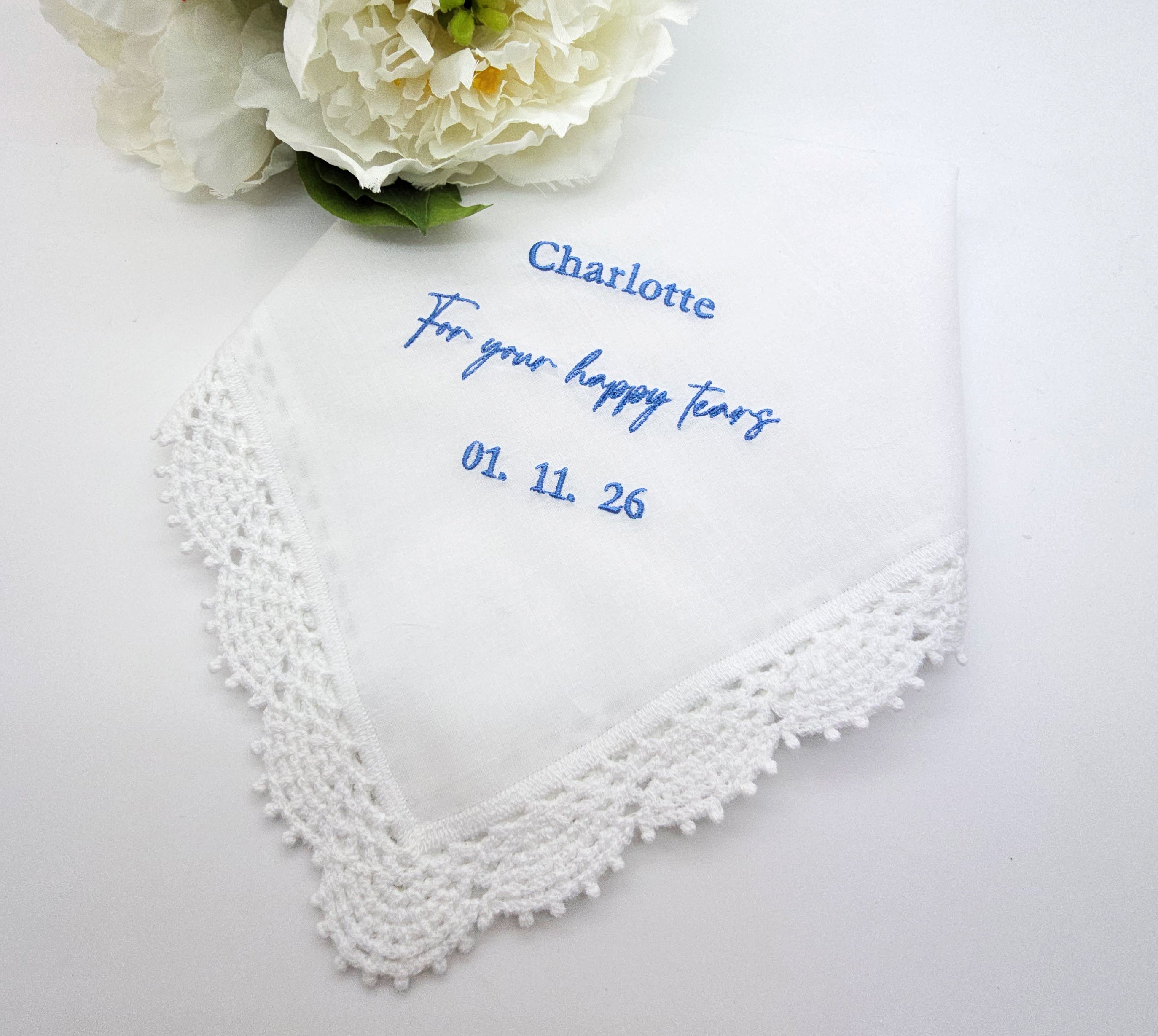 For Your Happy Tears Personalised Wedding Handkerchief Gift