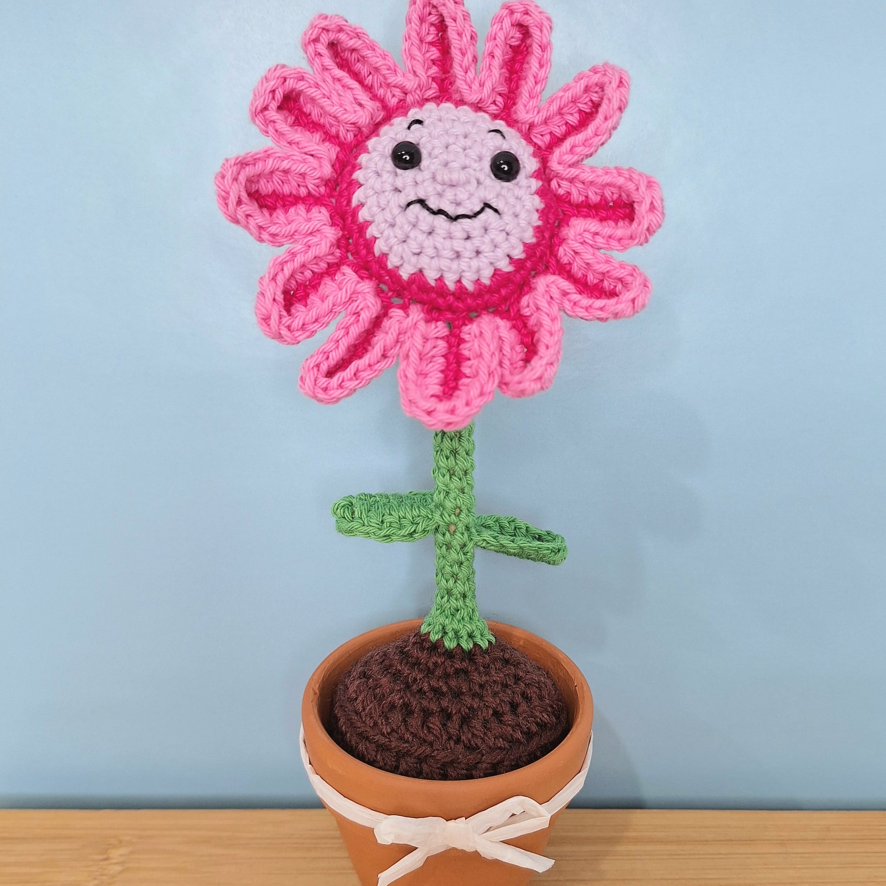 Happy Daisy Crocheted Flower in  Terracotta Pot