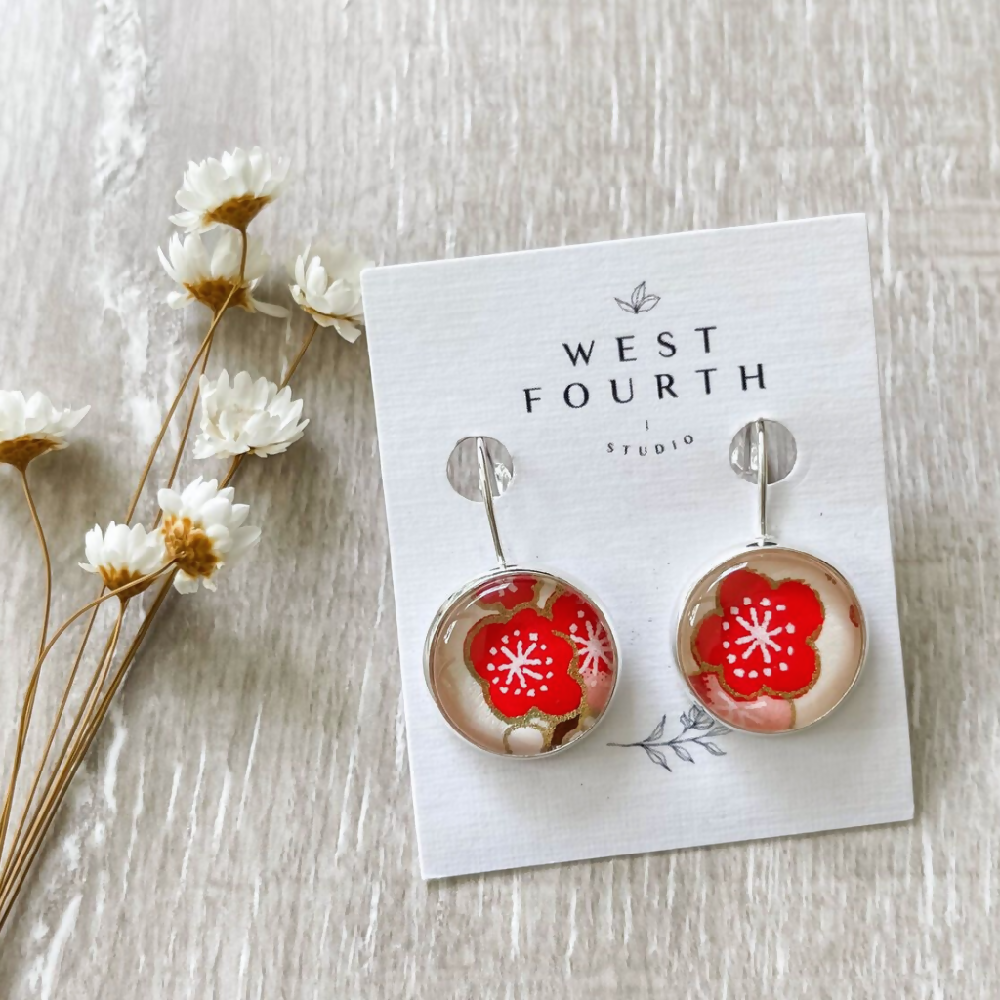 West-4th-Studio-red-cherry-blossom-earrings-on-backing