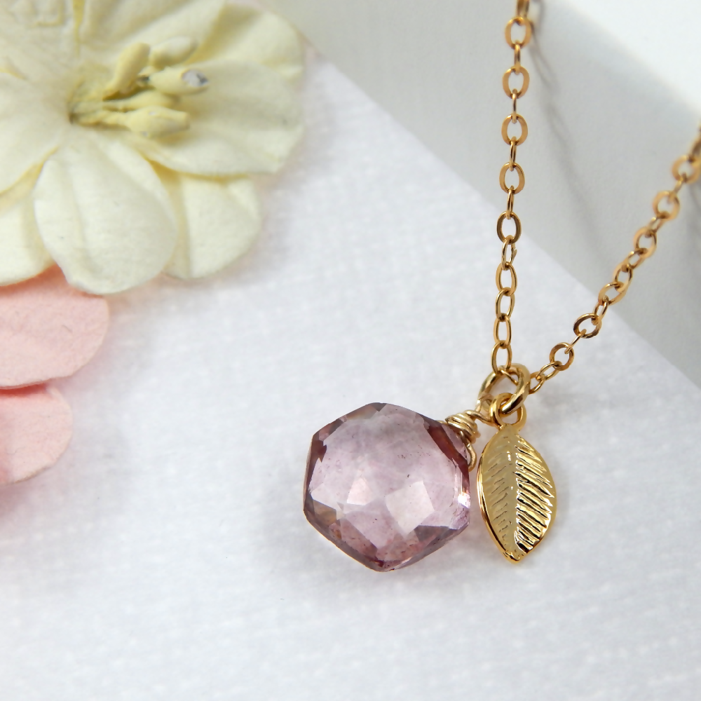 Pink Grapefruit Quartz Necklace Choose Your Finish