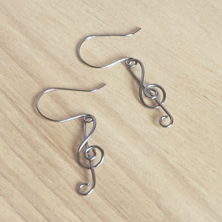 Simply Stainless Steel treble clef dangle earrings