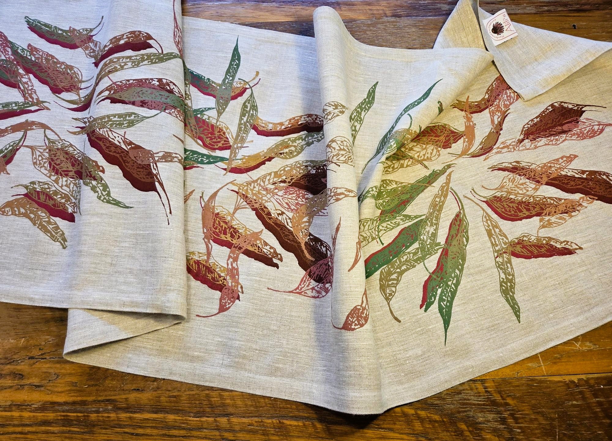 Hand Screen Printed Linen Table Runners-Eucalypt Fallen Leaves