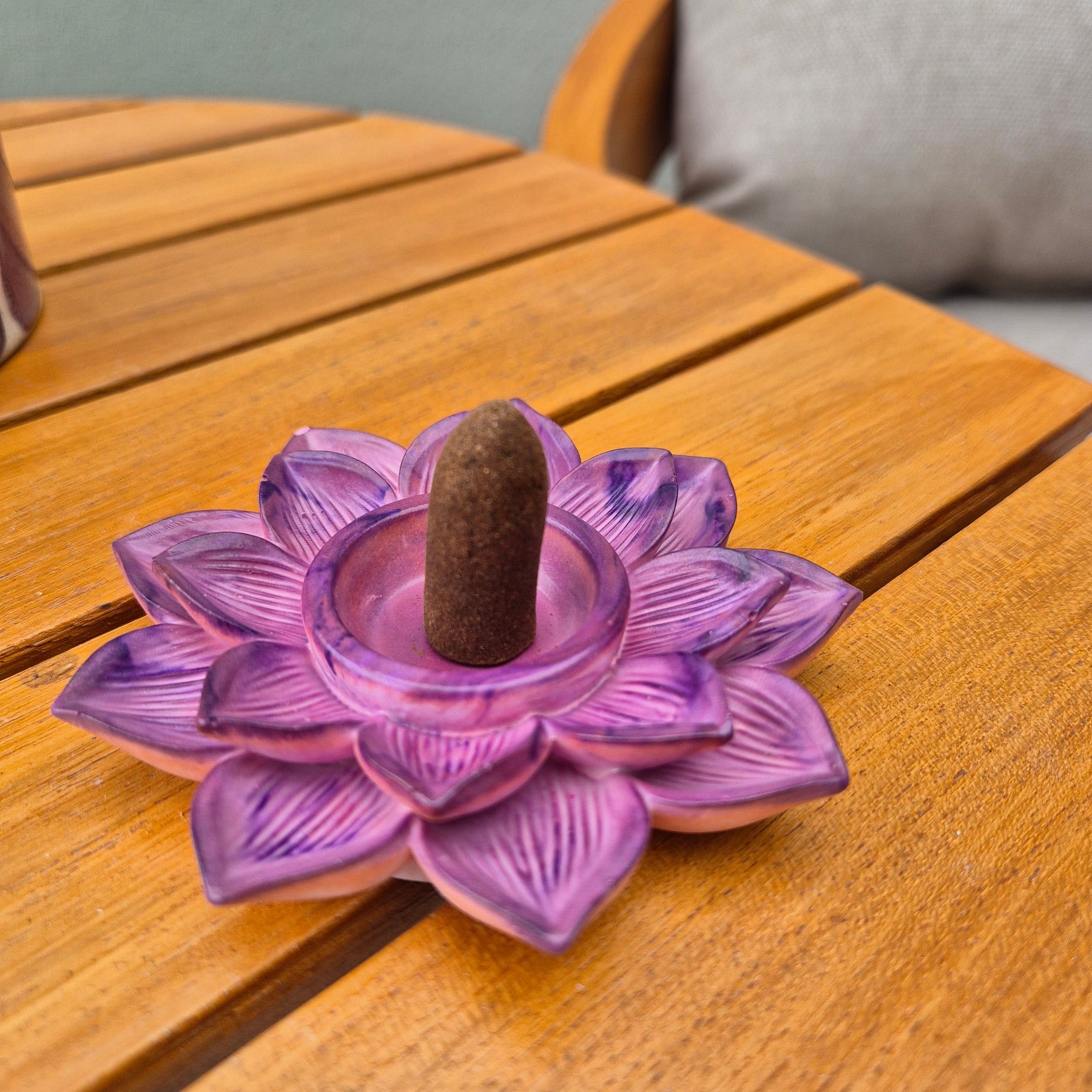 Purple eco-concrete lotus incense cone holder