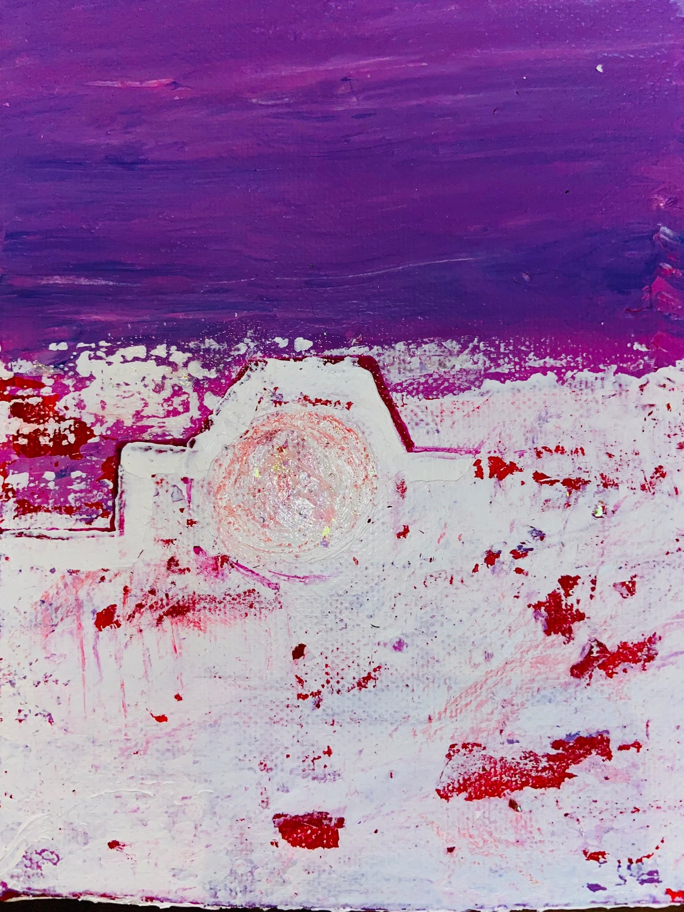 Inverted with Camera Abstract Acrylic Canvas Painting by Australian Artist Margo Humphries (30.5x30.5cm)