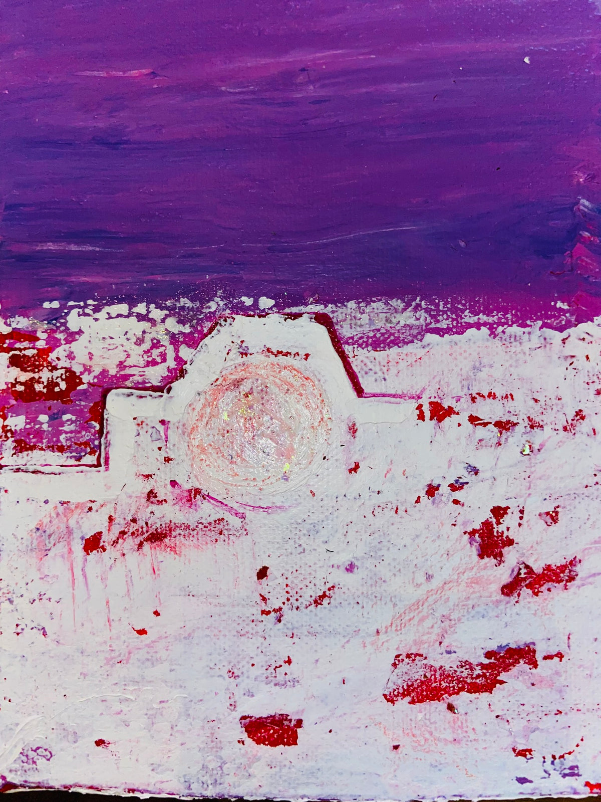 Inverted with Camera Abstract Acrylic Canvas Painting by Australian Artist Margo Humphries (30.5x30.5cm)