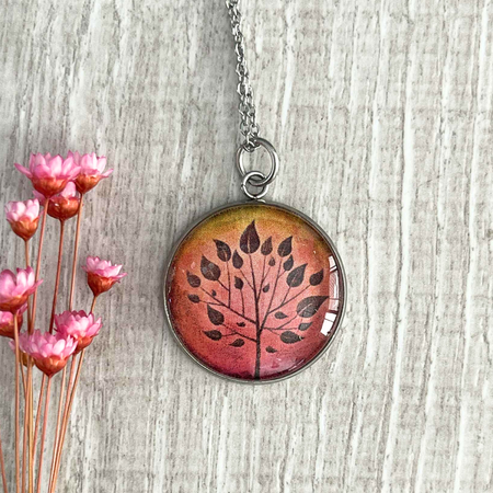 Autumn Tree Pendant Handmade with Glass & Stainless Steel