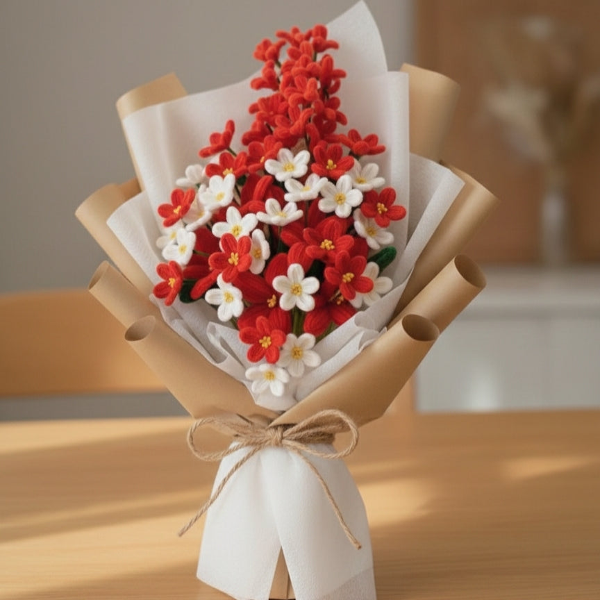 Everlasting Pipecleaner Flower Bouquet – Red & White Chenille Floral Gift