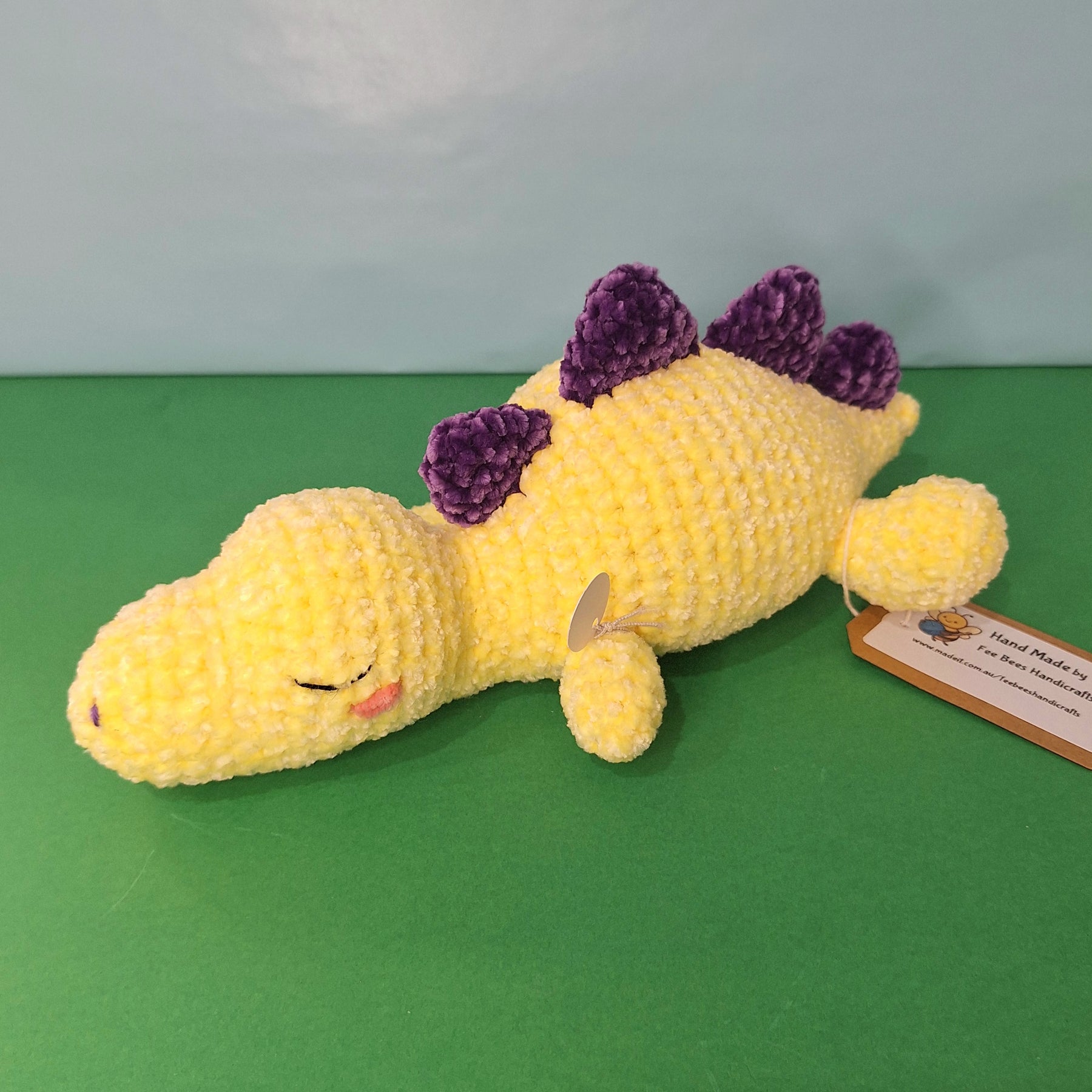 Yellow Sleepy Velvet Dinosaur- Plush Cuddle Toy