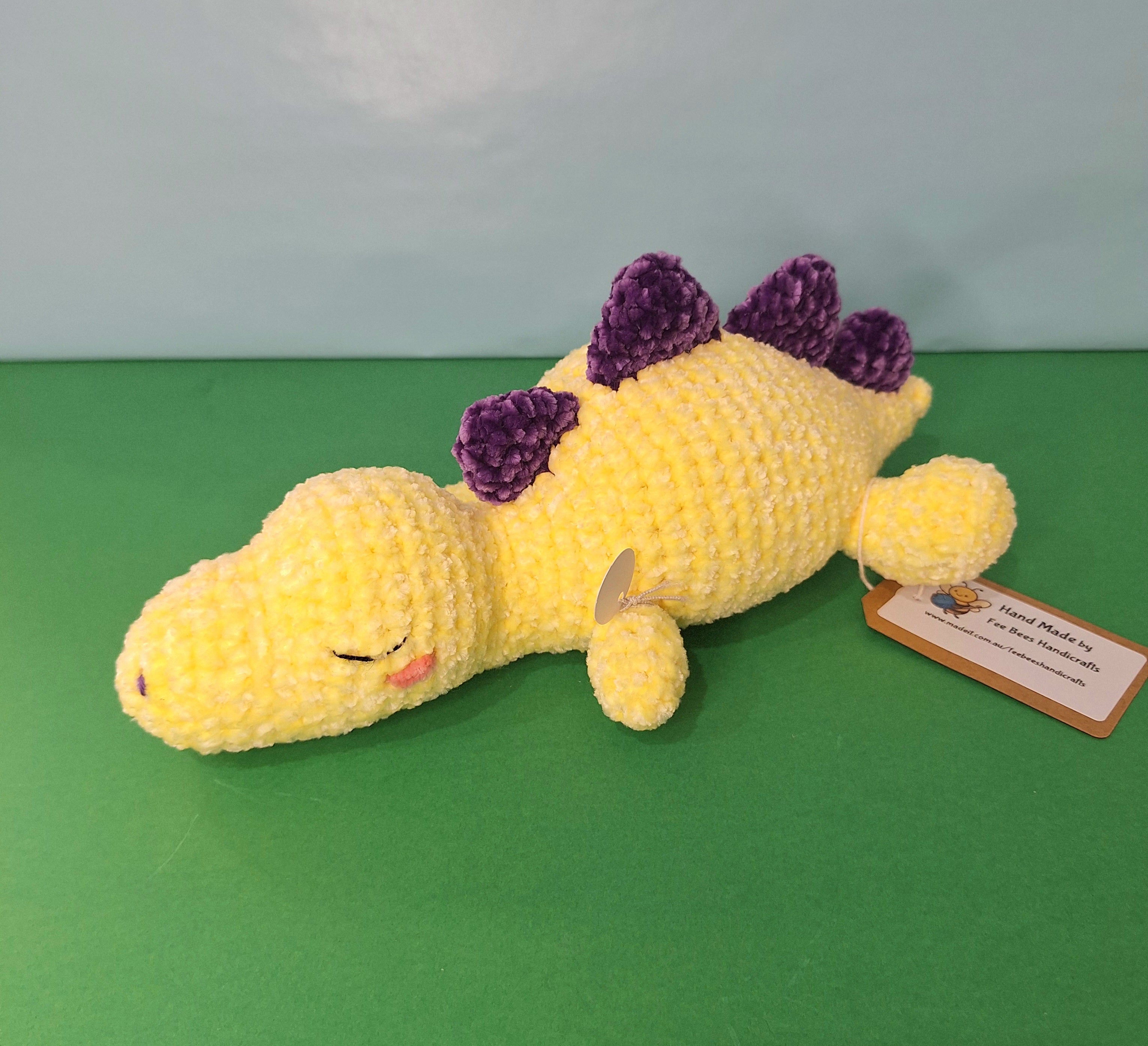 Yellow Sleepy Velvet Dinosaur- Plush Cuddle Toy