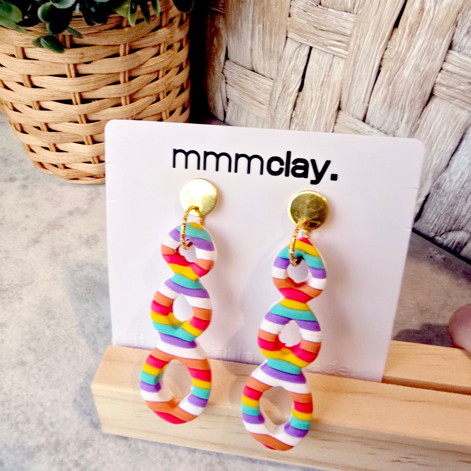 Candy Striped Triple Loop Cutout Drop Earrings
