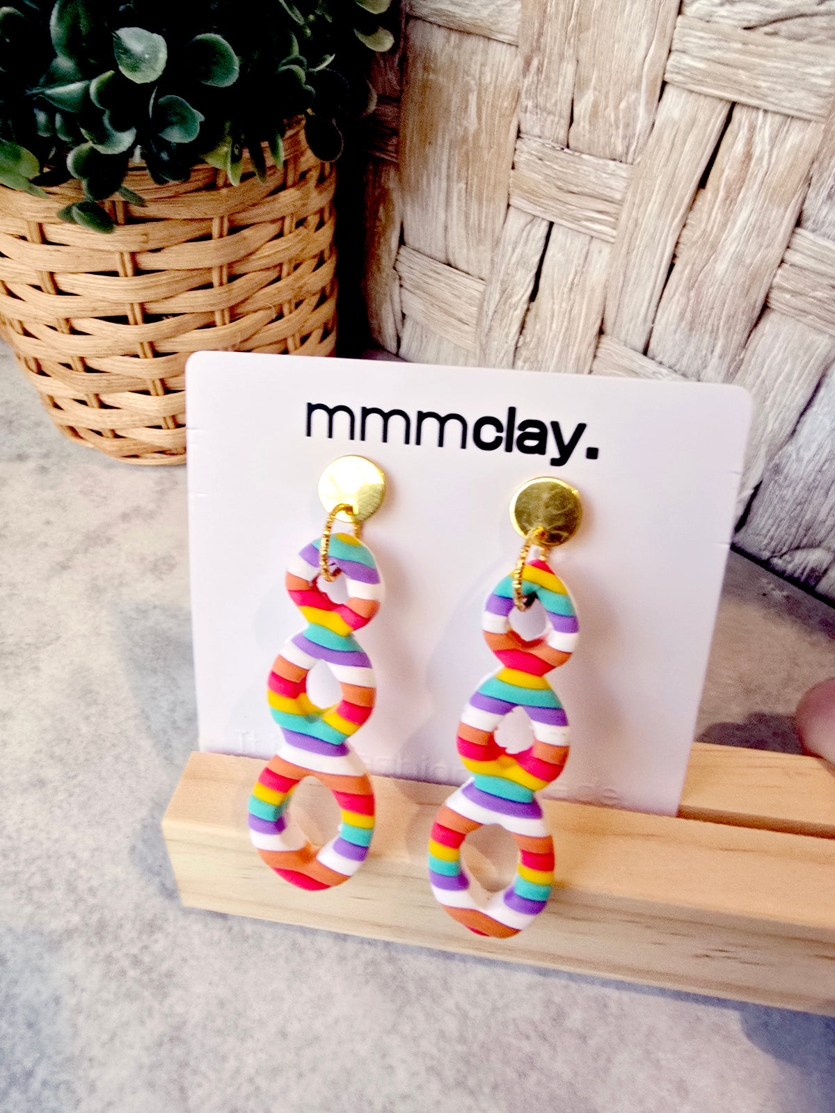 Candy Striped Triple Loop Cutout Drop Earrings