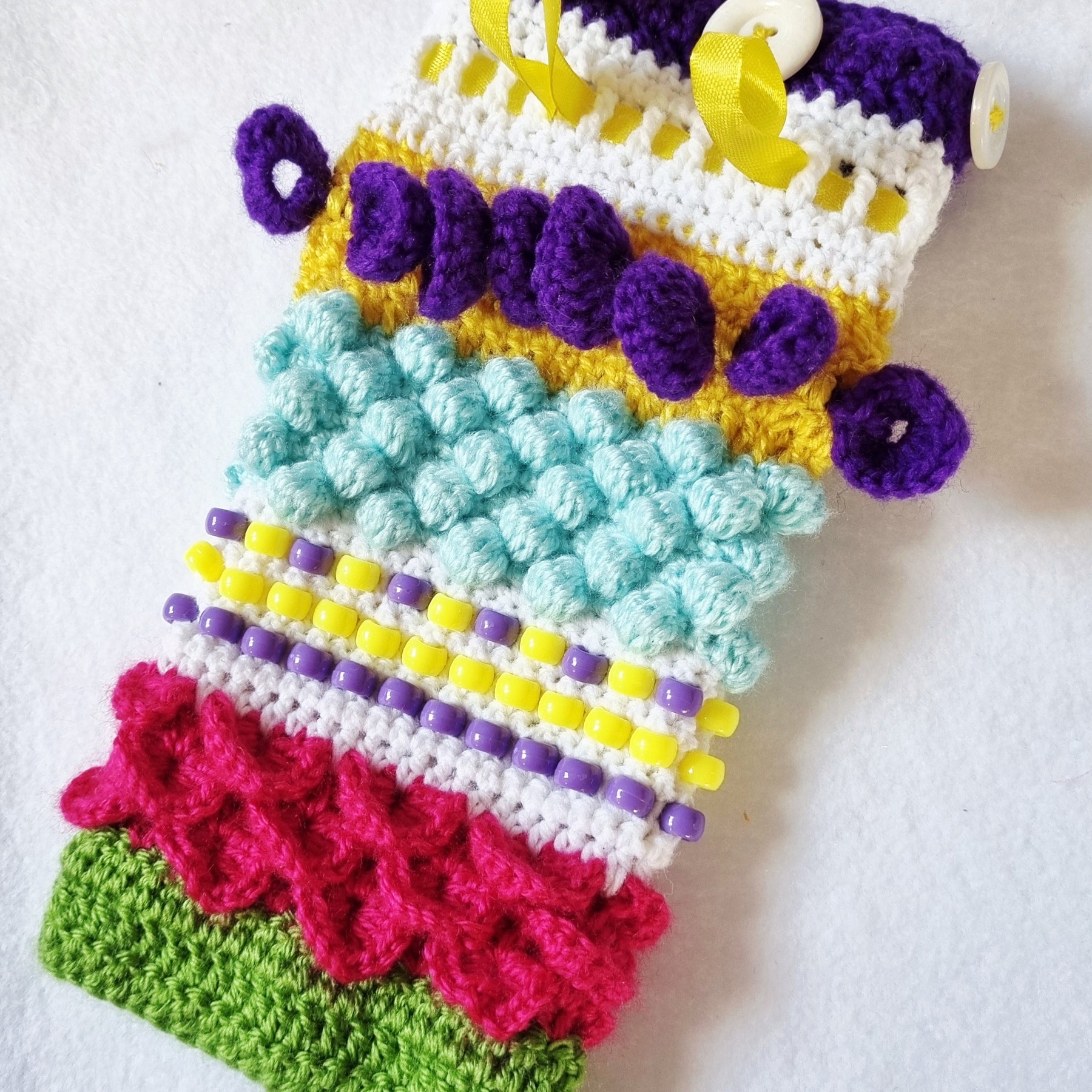 Handmade Crochet Wrist Cuff - Sensory Toy, Anxiety Relief, Alzheimer, Elderly, Educational - 2 colour variations - BB34