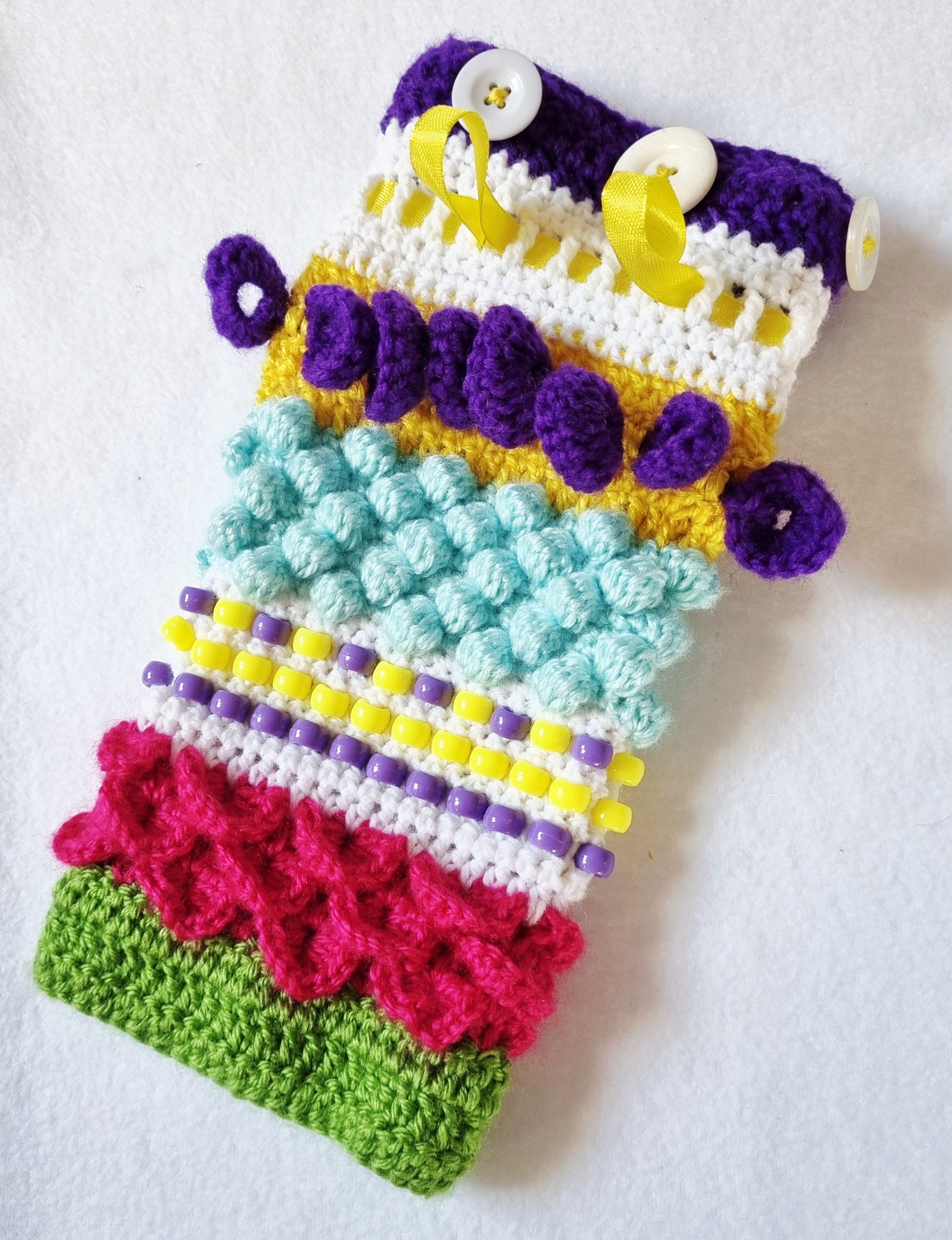 Handmade Crochet Wrist Cuff - Sensory Toy, Anxiety Relief, Alzheimer, Elderly, Educational - 2 colour variations - BB34
