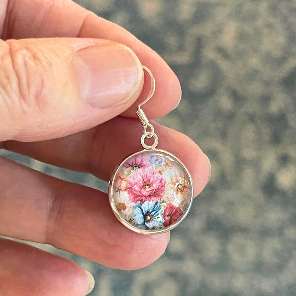Vintage Blue and Pink Flower Earrings  • Floral Gift Idea for Mum
