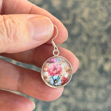 Vintage Blue and Pink Flower Earrings  • Floral Gift Idea for Mum