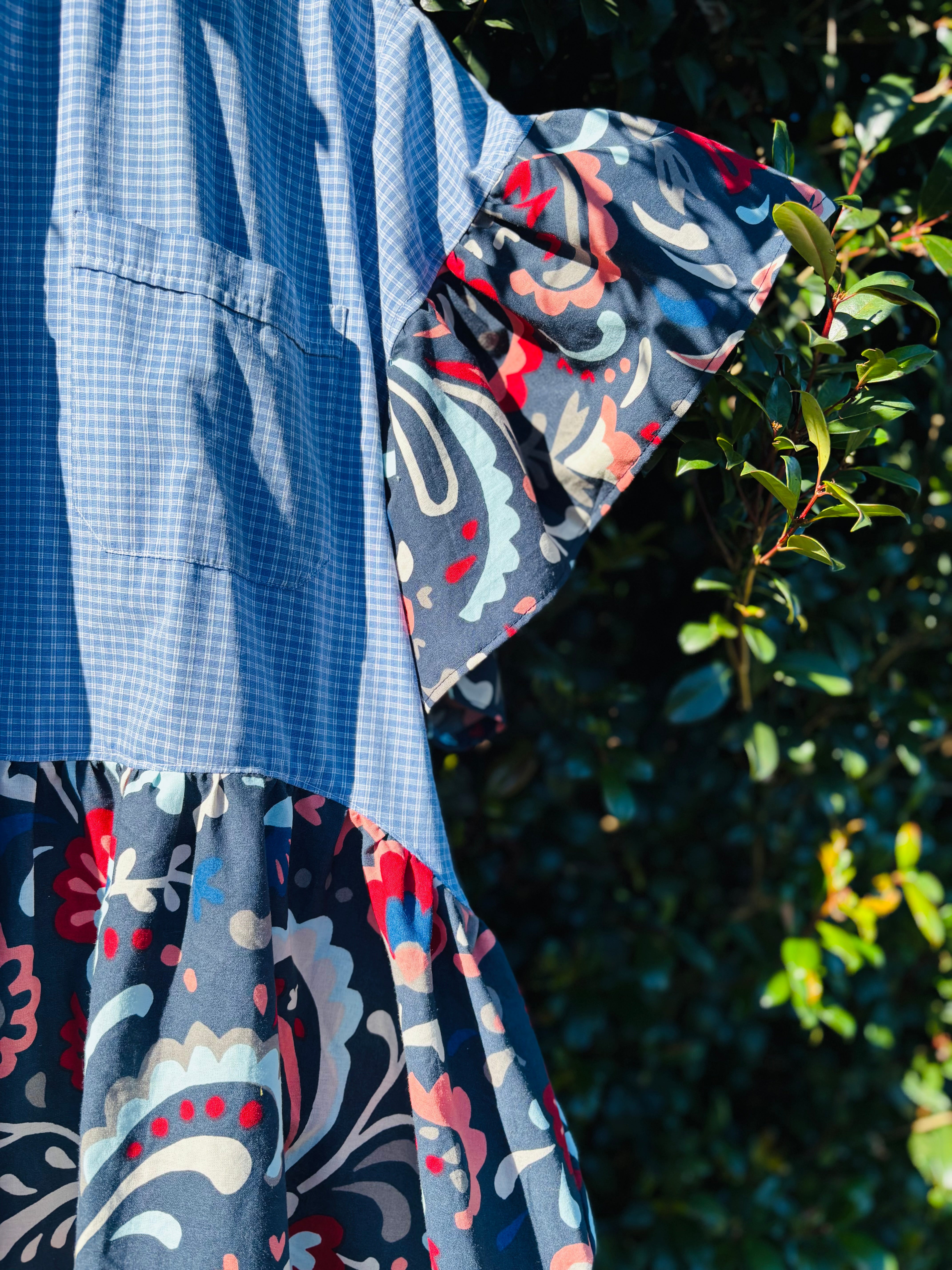 Upcycled Shirt Dress | Blue Check & Floral