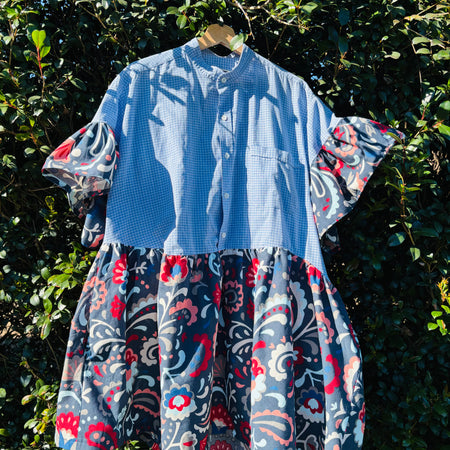 Upcycled Shirt Dress | Blue Check & Floral