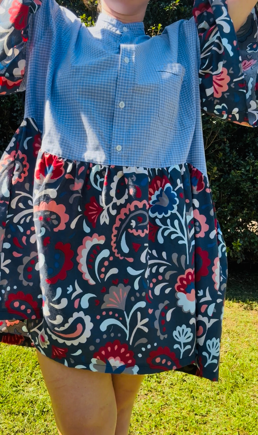 Upcycled Shirt Dress | Blue Check & Floral