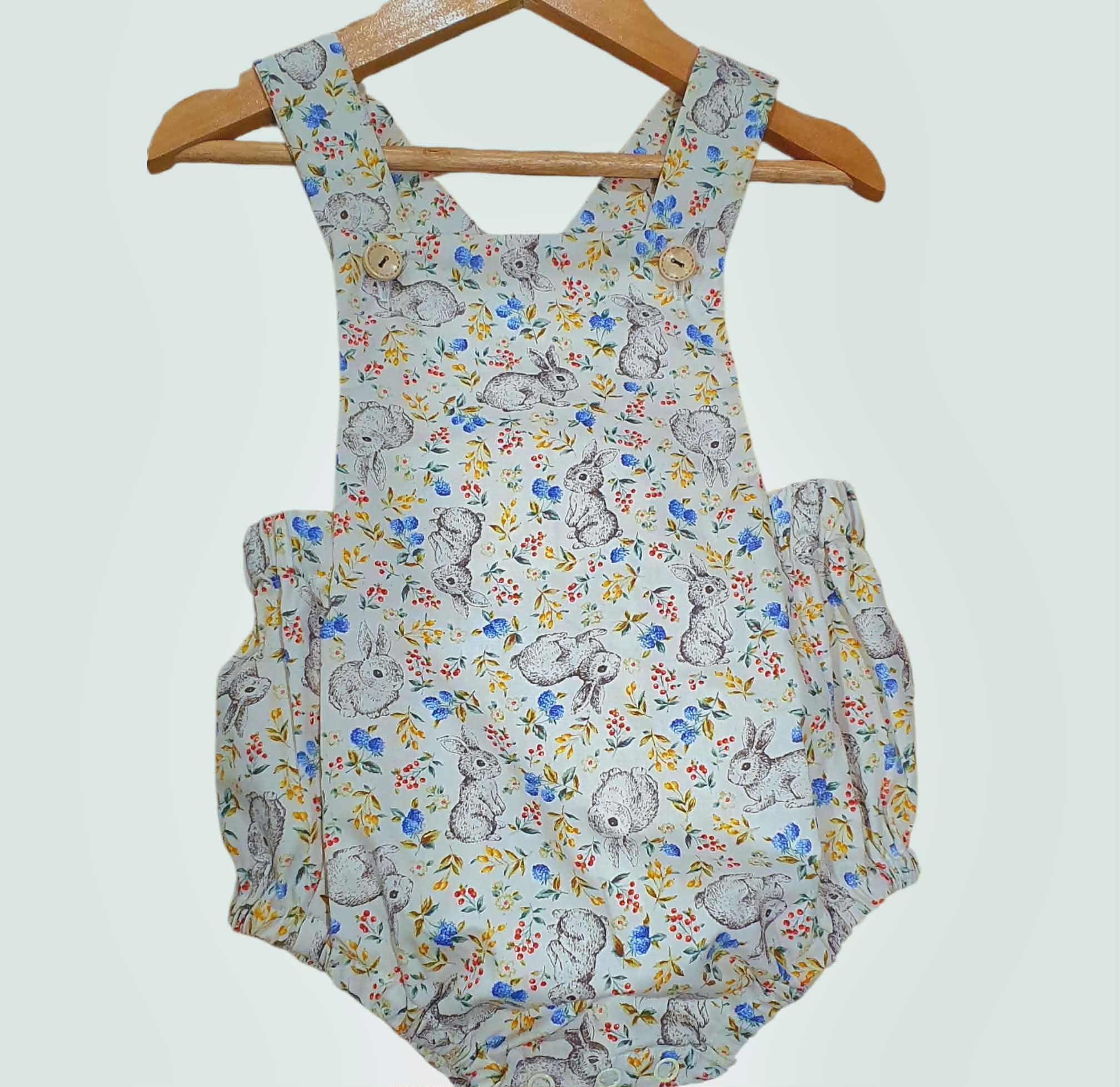 Handmade Bunny Print Baby Romper – Size 6–12 Months – Ready to Ship